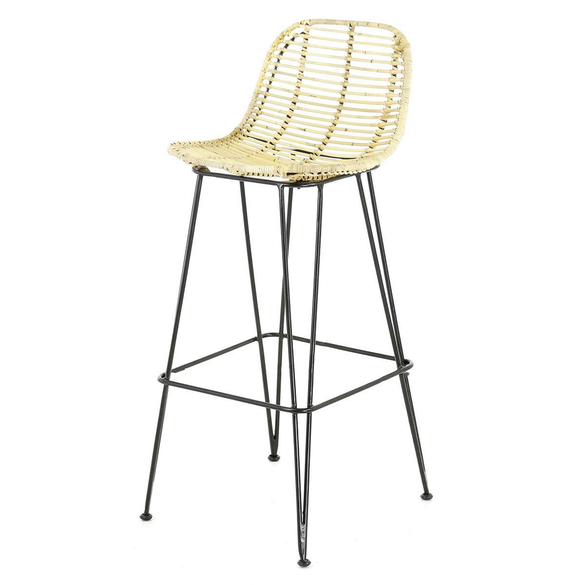 FRESH - Chaise plan de travail rotin naturel piètement métal noir h 65 cm