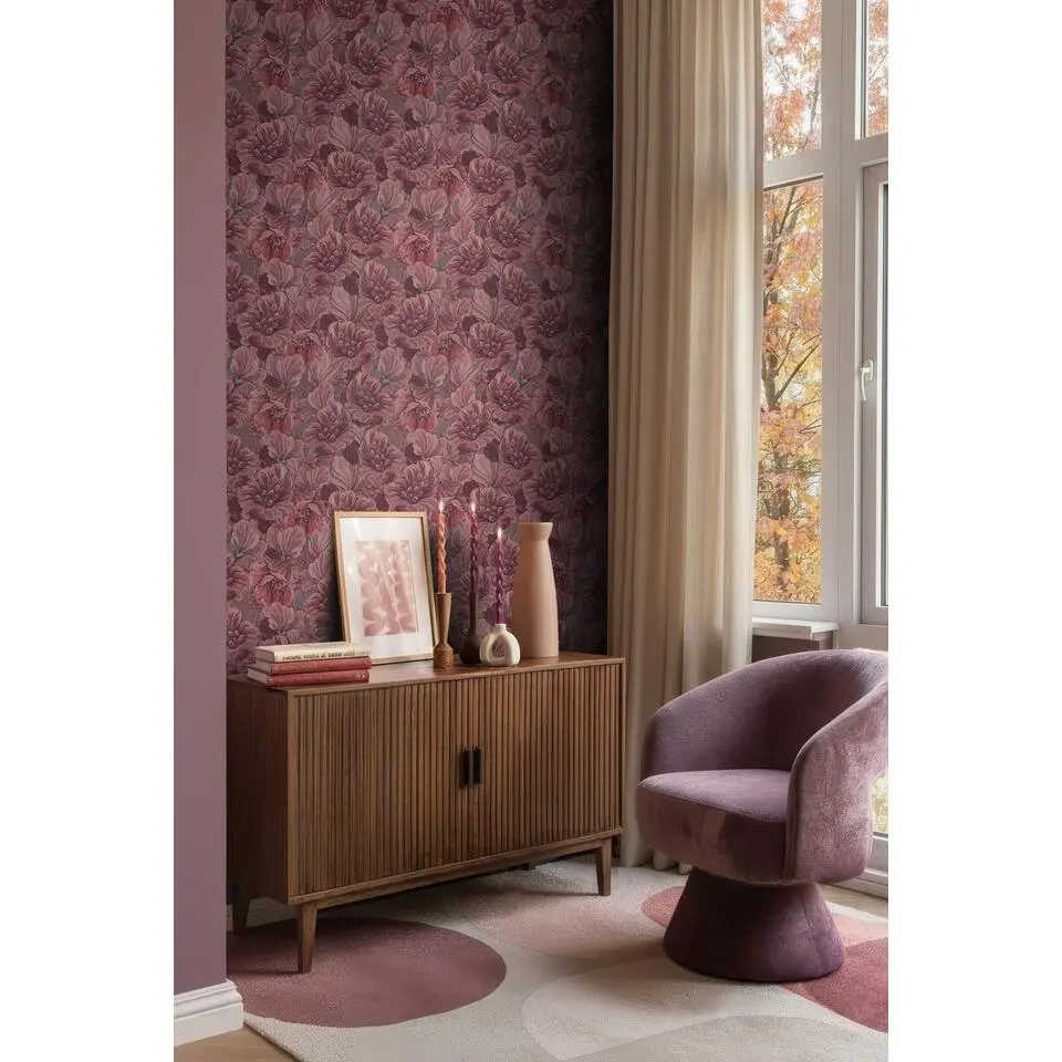 ESTAhome behang bloemmotief mauve paars - 50 x 900 cm