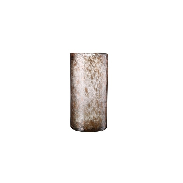 13" Brown Leopard Print Hurricane Hand Blown Glass Vase