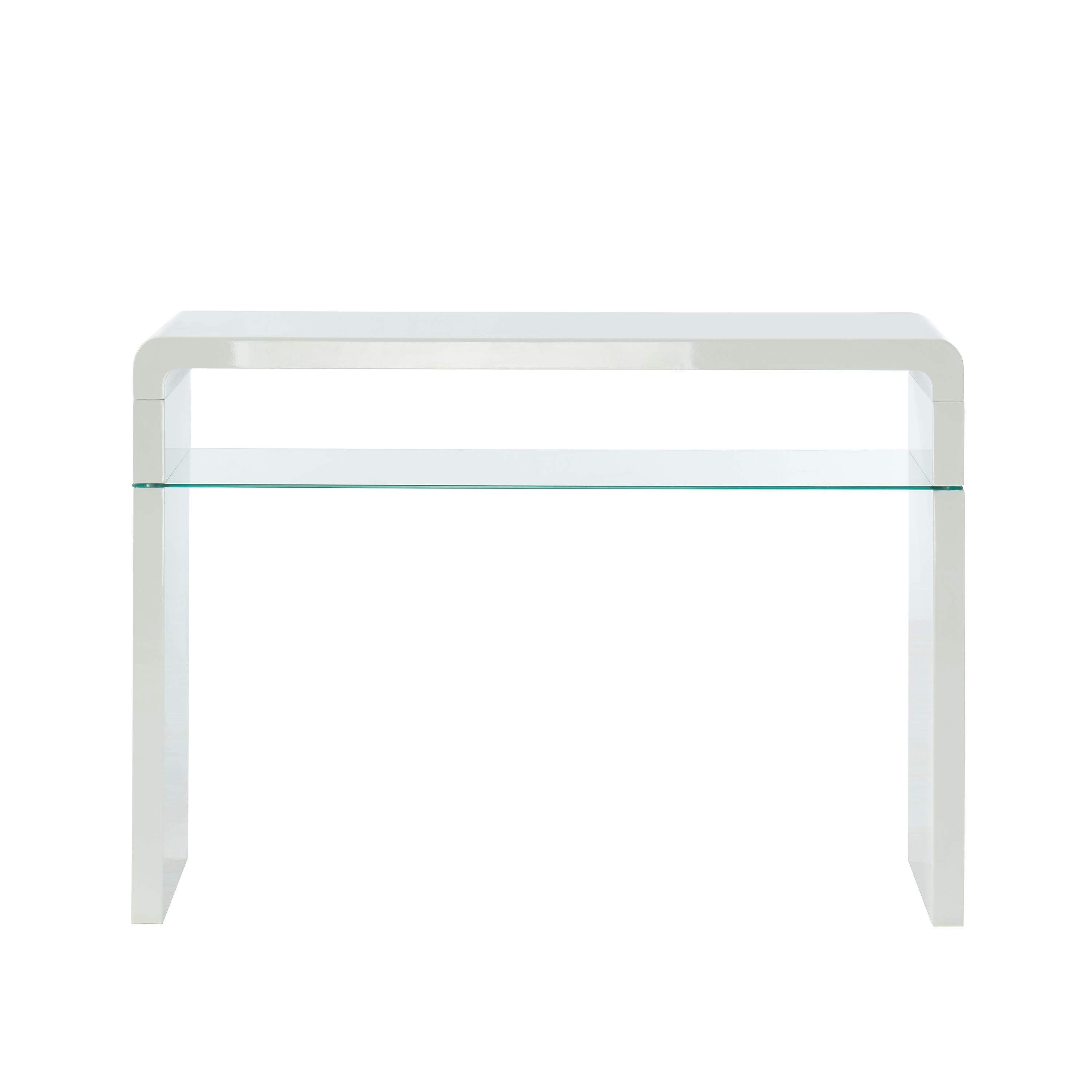 DARWIN - Console   laqué blanc brillant  étagère en verre