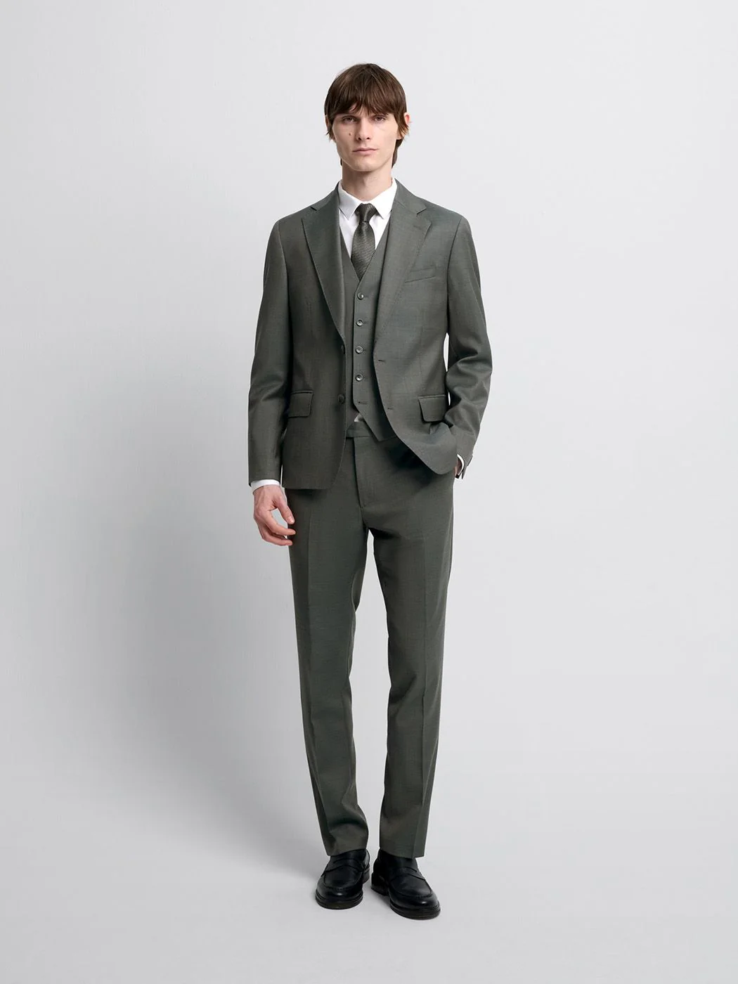 Costume 3 pièces slim en laine vert