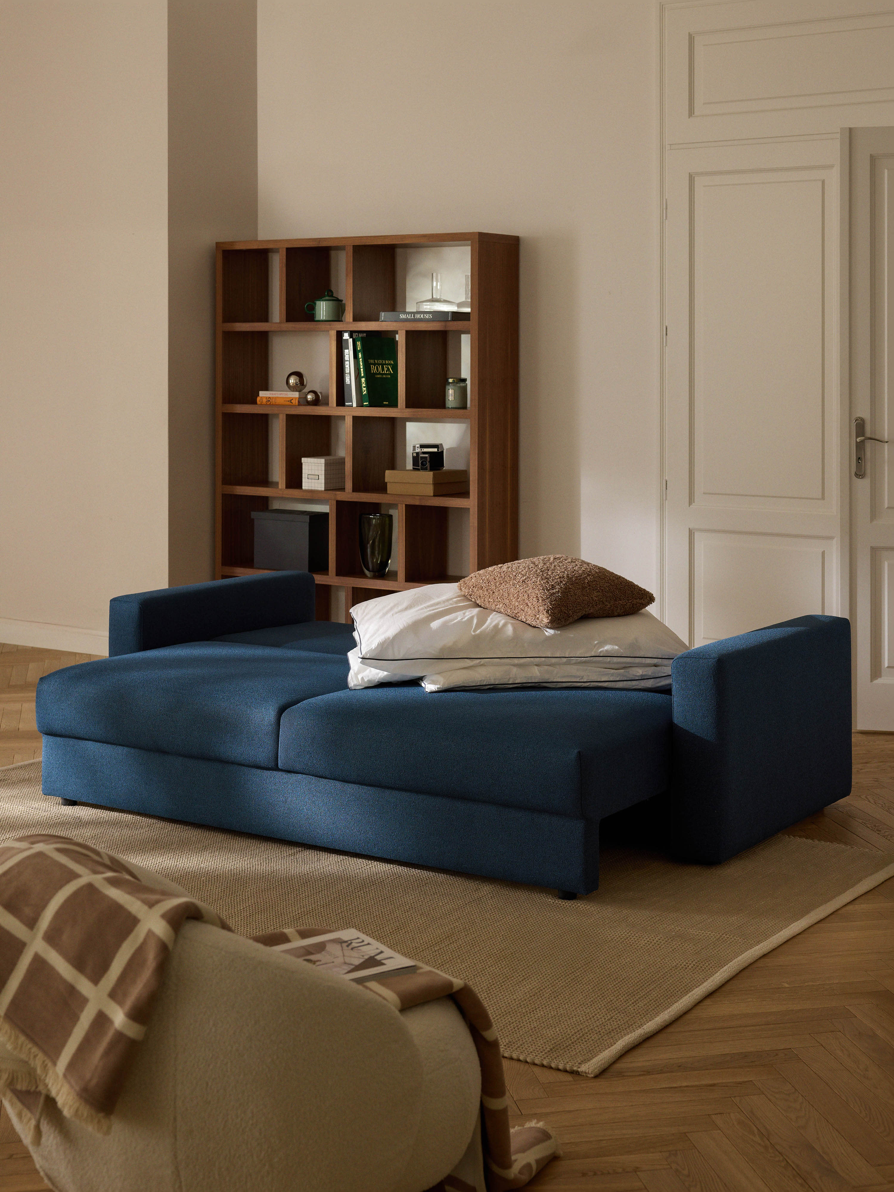 Bouclé-Schlafsofa Tasha (3-Sitzer) mit Stauraum