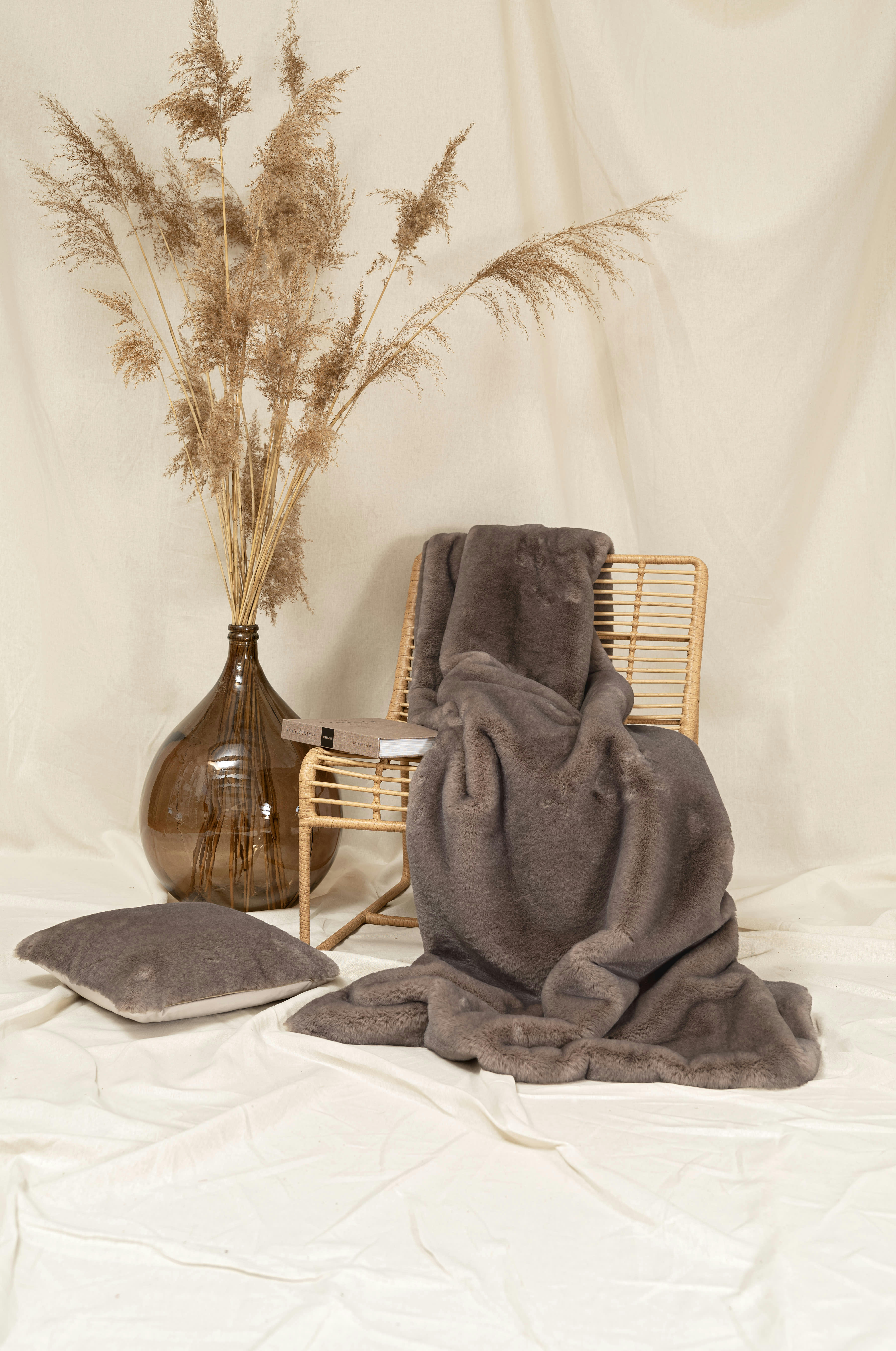 SKINS - Plaid fausse fourrure écureuil gris brun doublure unie 200x150