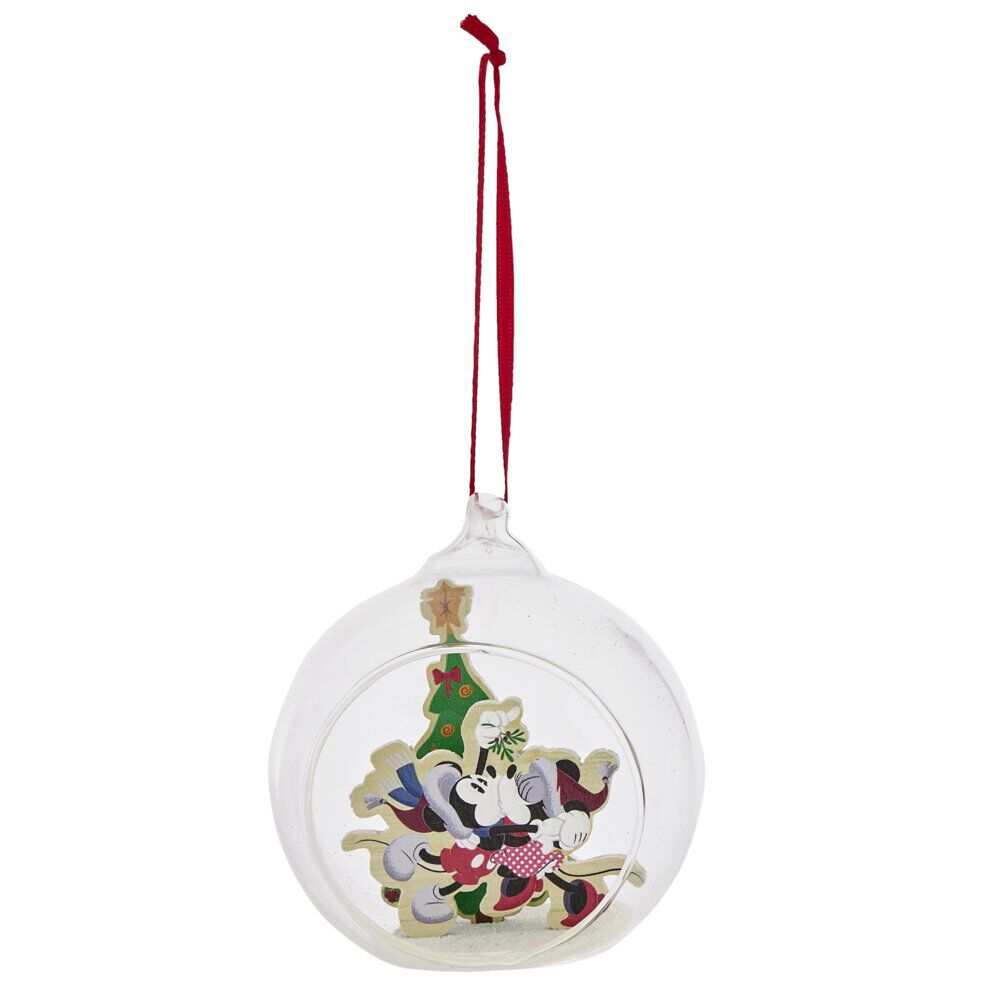 Boule de No&euml;l Disney Mickey Minnie en verre et bois Ø8cm