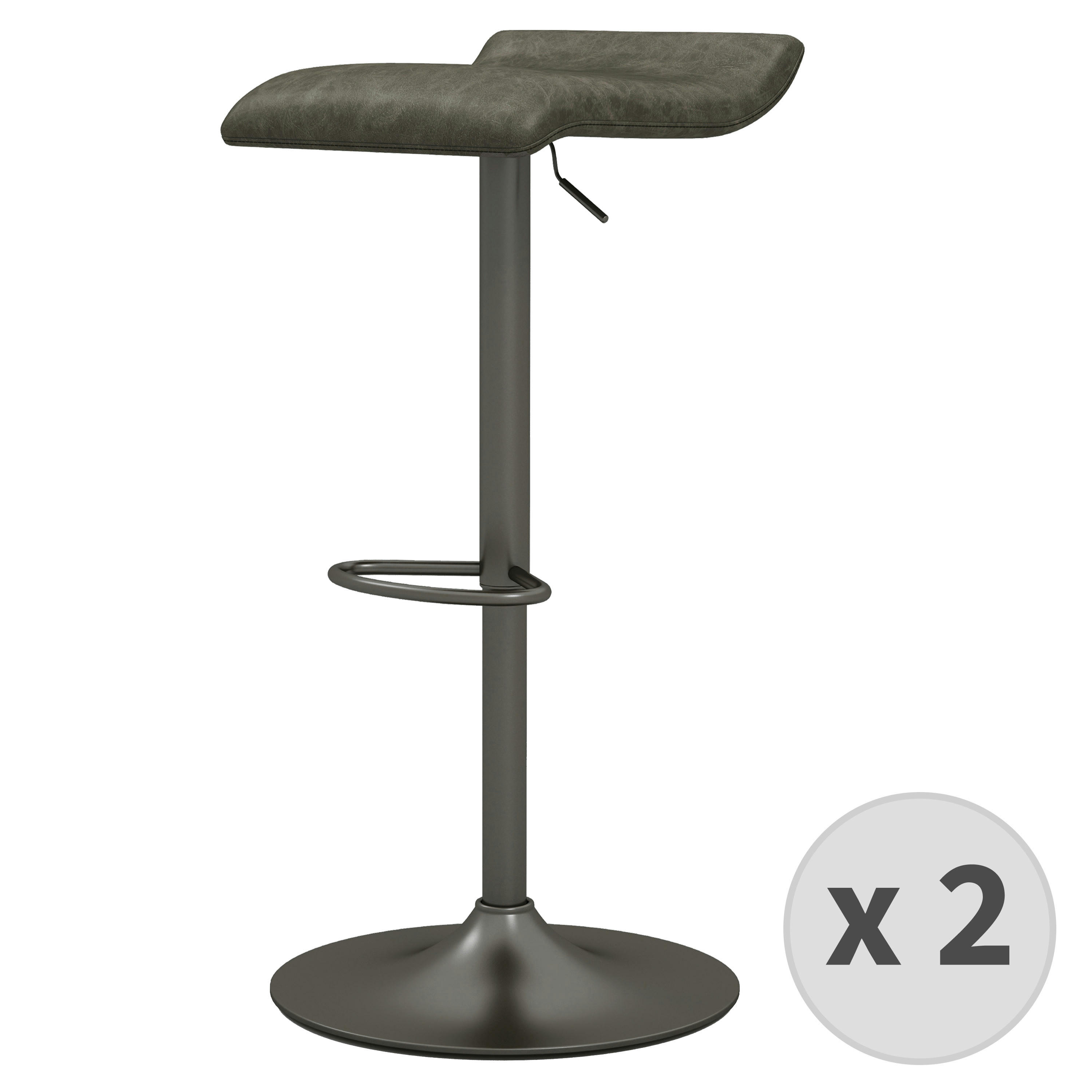 LEO - Tabouret de bar en cuir synthétique Anthracite-gris bronze (x2)