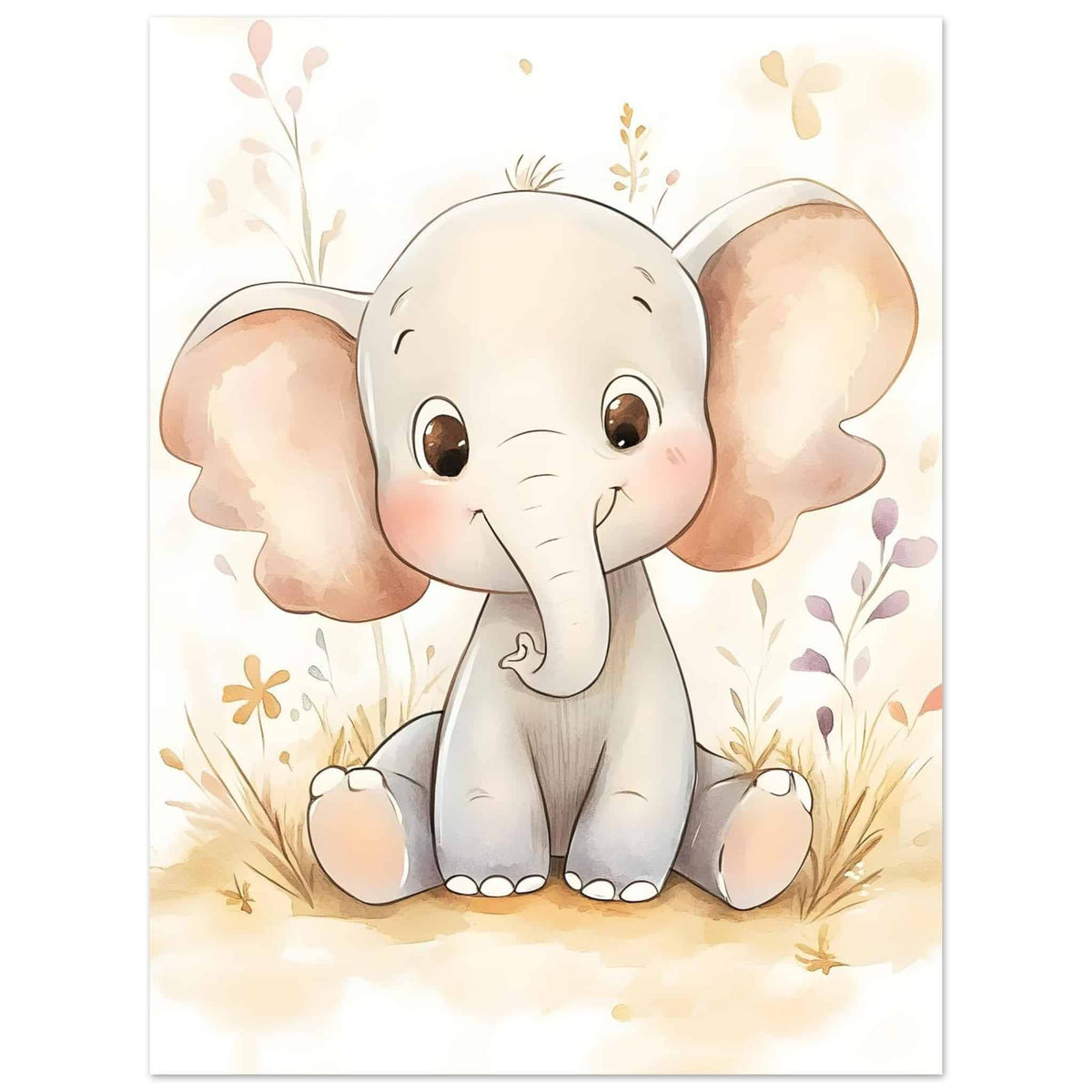 Artfulprints Poster Schattige olifant  - 30x40 cm - Grijs