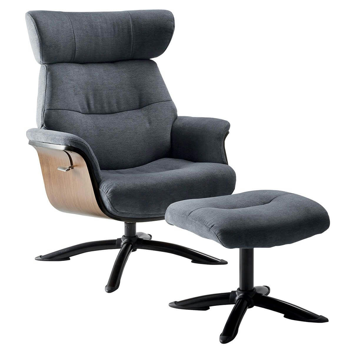 OBANOS - Fauteuil  inclinable + repose-pieds gris bleu