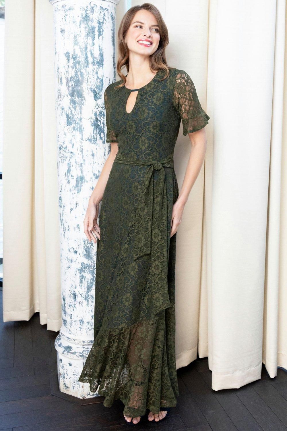 Hot Squash Keyhole Lace Dress with Asymmetric Hem