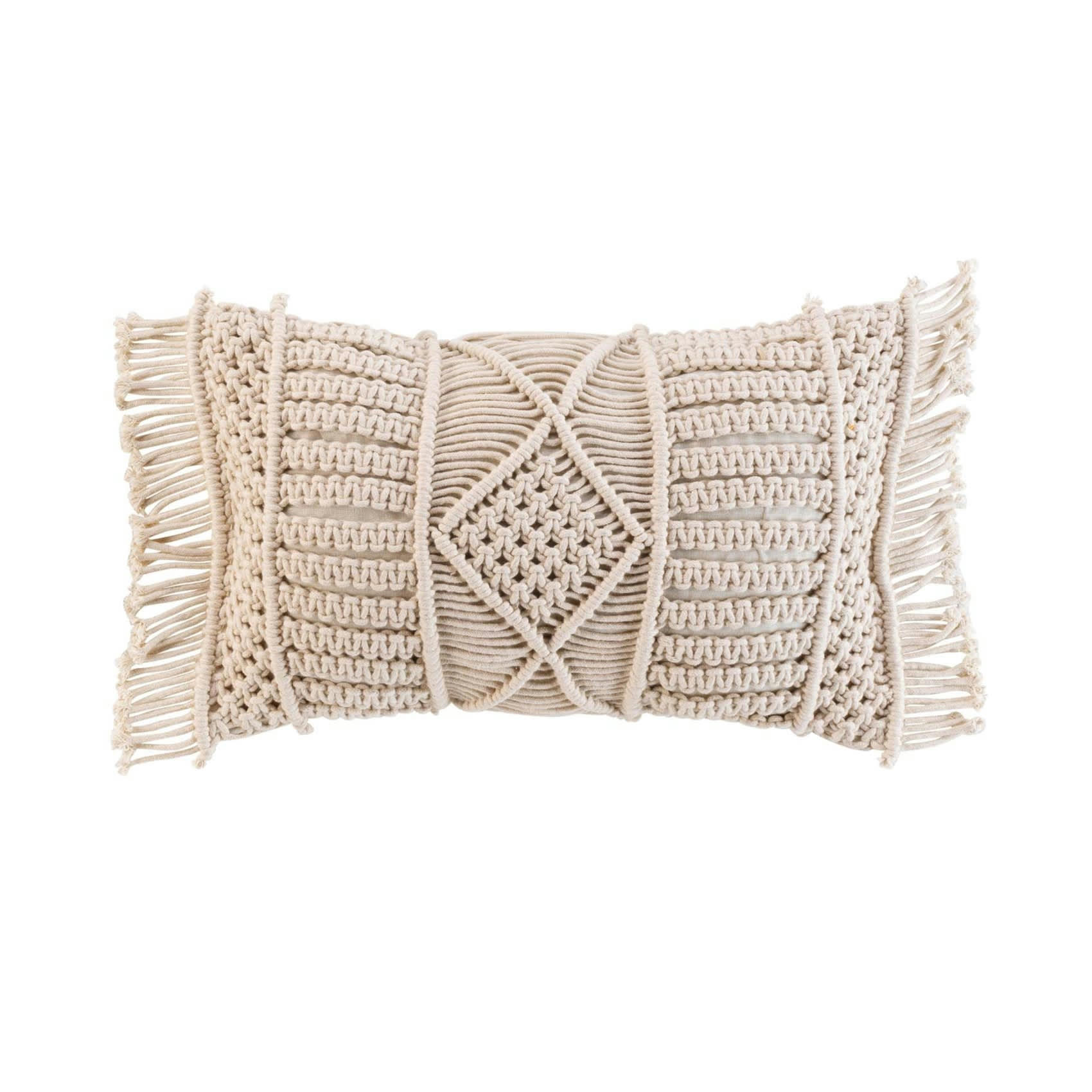 - Coussin Déhoussable Macramé à franges 30 x 50 cm