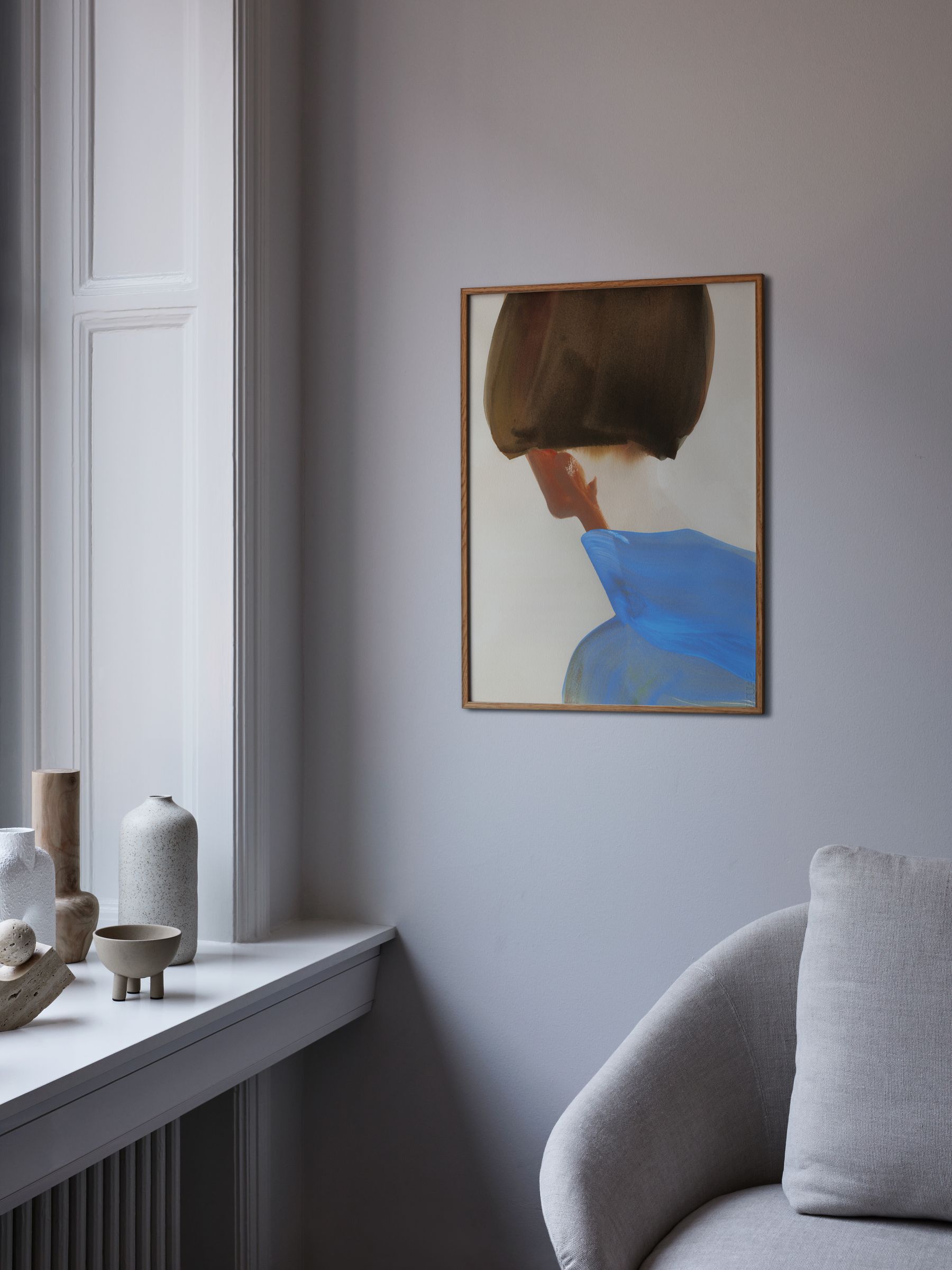 Paper Collective The Blue Cape Framed Wall Art Print in Natural Oak Frame