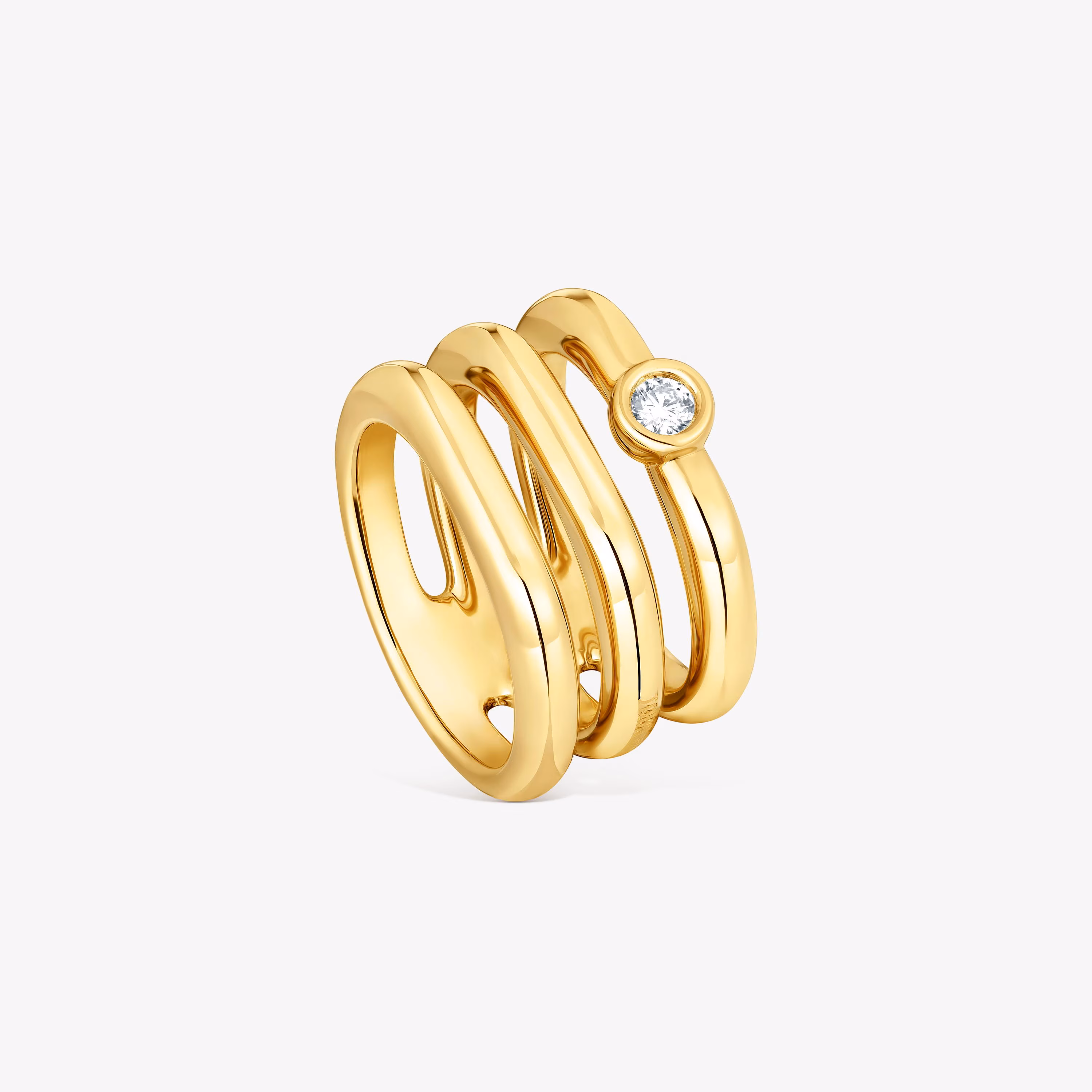 Anillo triple con baño de oro 18 kt sobre plata y diamante creado en laboratorio Line LGD