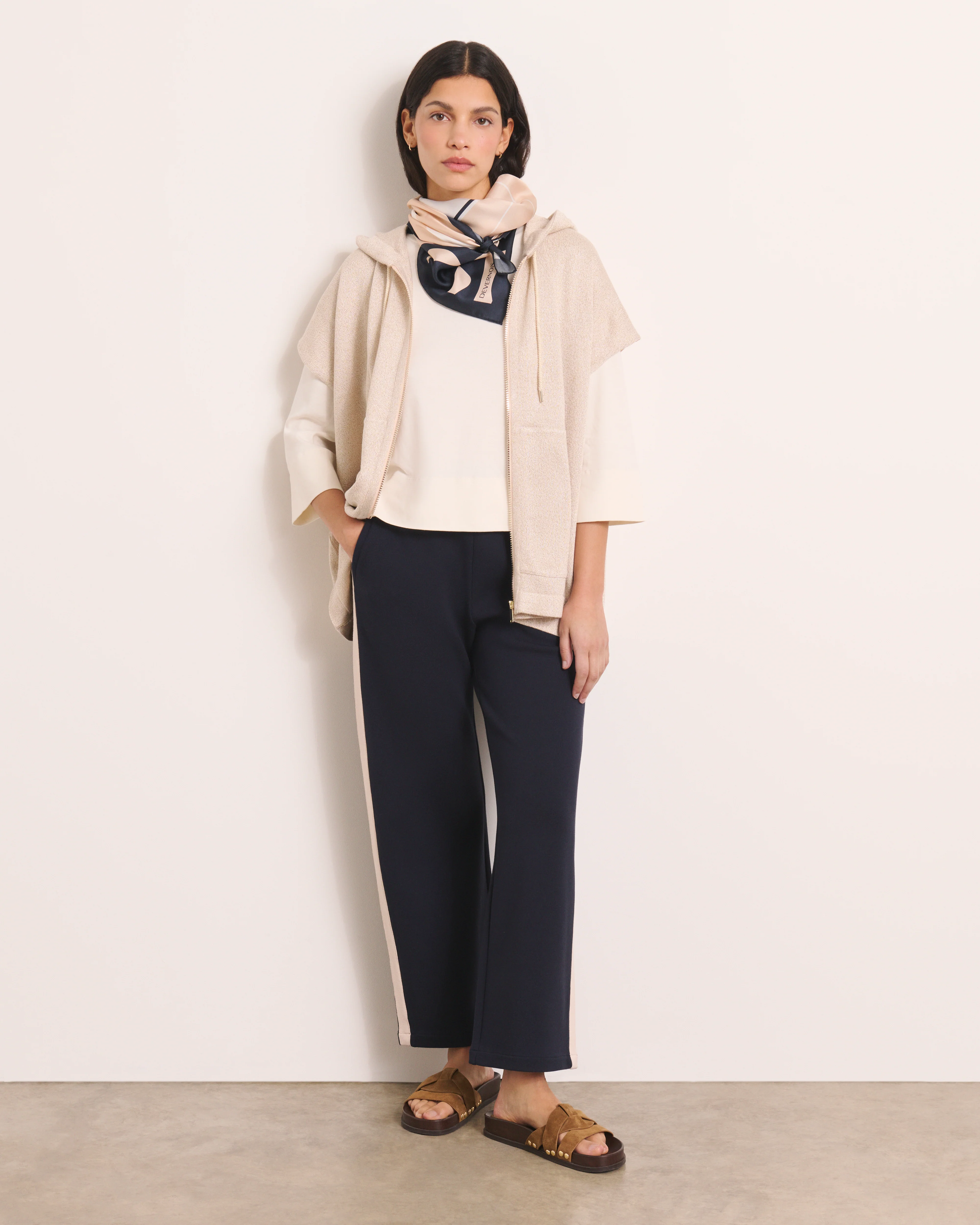 Gilet sweat beige en maille irisée manches courtes GAPPLE13/13084/781