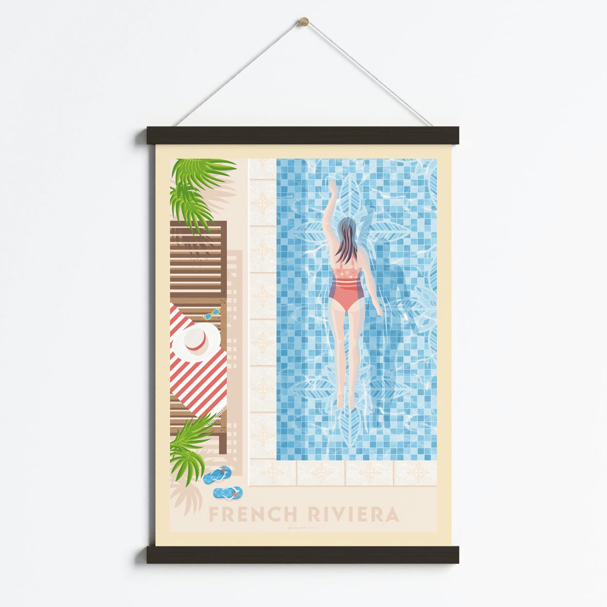 - Affiche French Riviera France + Cadre Magnétique (Bois Noir) 50x70 cm