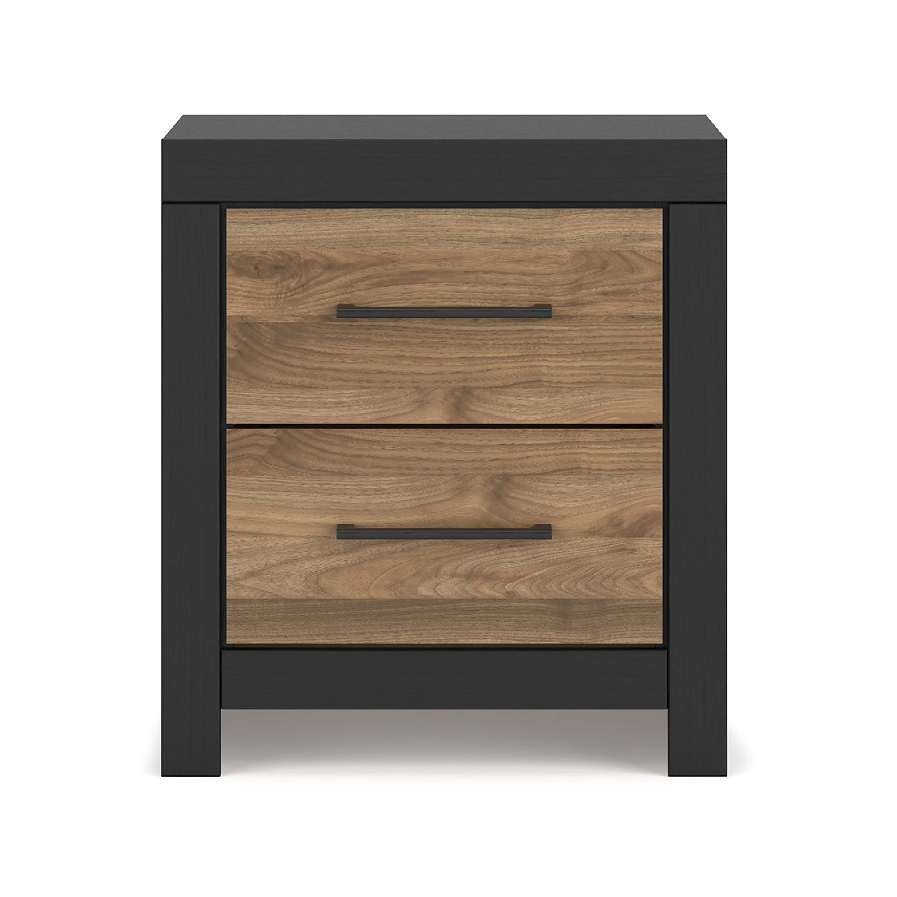 Verte Nightstand, 2 Drawers w USB, Laminate Black and Honey Brown