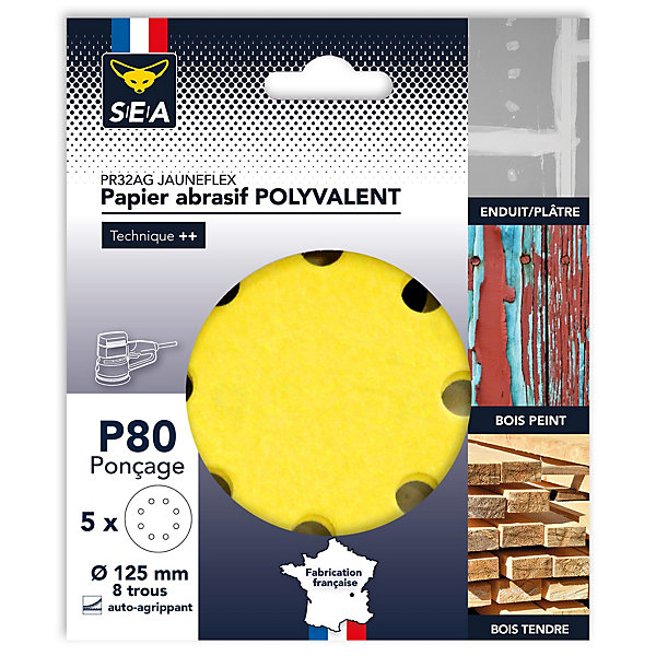 Papier abrasif corindon ø125 mm grain 80, lot de 5