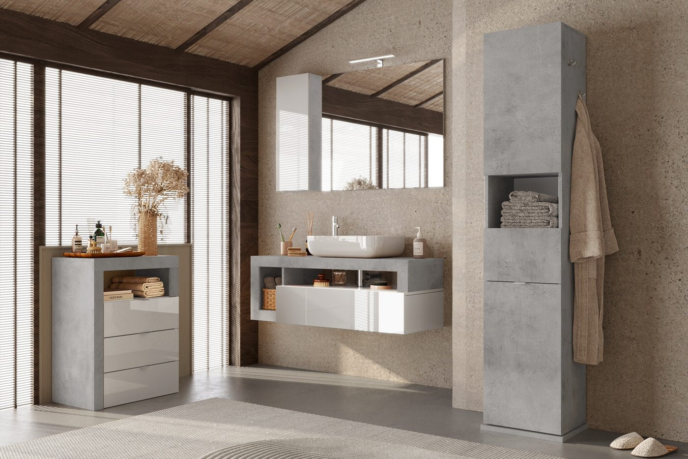 Benvenuto Design Hamburg HG Wit   Beton Badkamerkast 3-Lades Laag