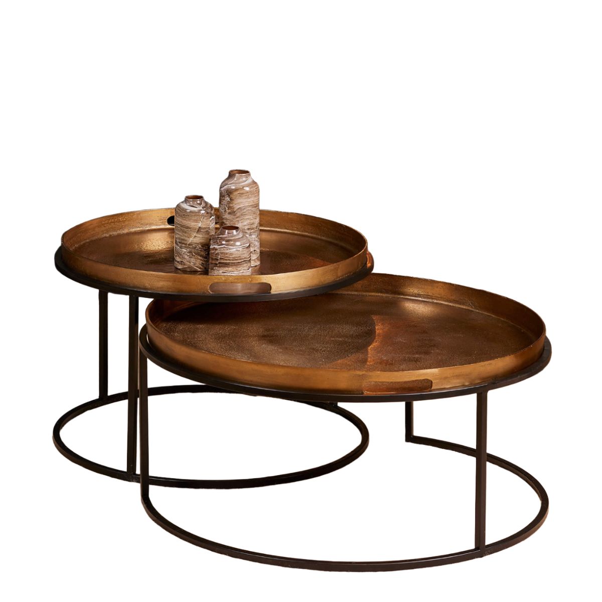 StarFurn Salontafel Puck - Rond Goud Metaal - Set van 2