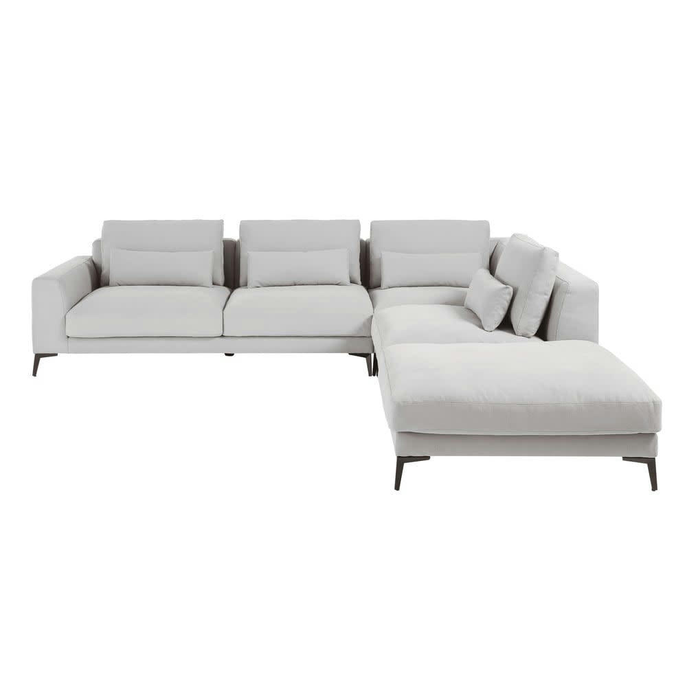 Portland - Canapé d'angle droit 6 places en coton et lin gris clair