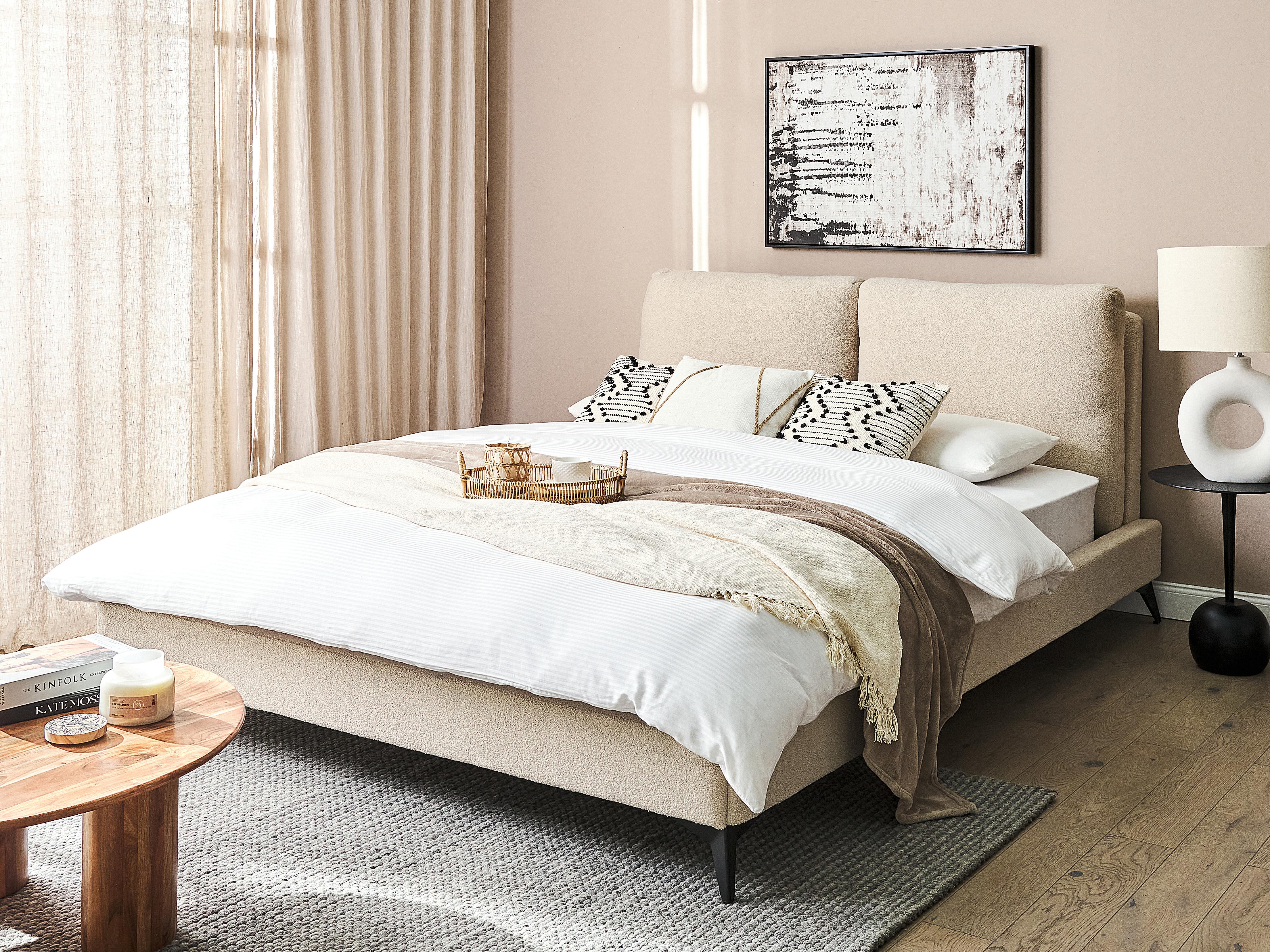 Bed Boucle MELLE 140 x 200 cm (EU Double) Beige