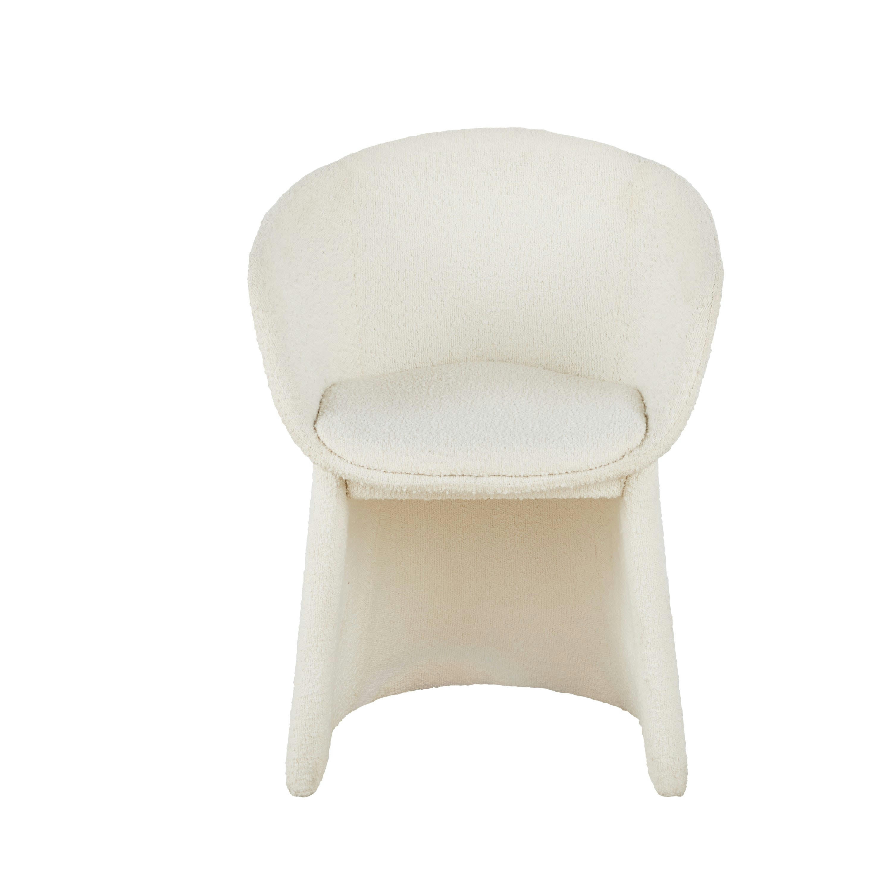 - Fauteuil de table en tissu recyclé écru effet laine bouclée