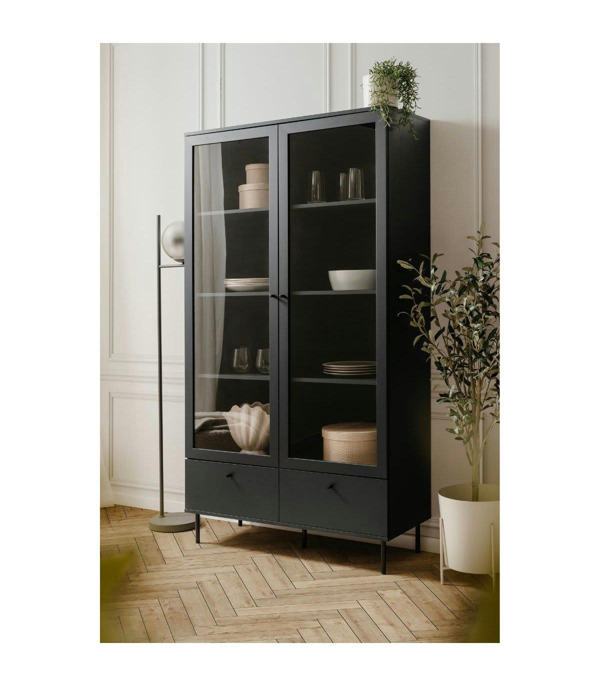 BOGOTA - Vitrine 2 portes vitrées et 2 tiroirs bleu marine - H183 cm