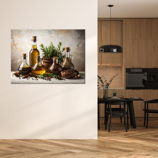 Obraz do kuchni jadalni restauracji, Oliwa z oliwek zioła przyprawy 30x20