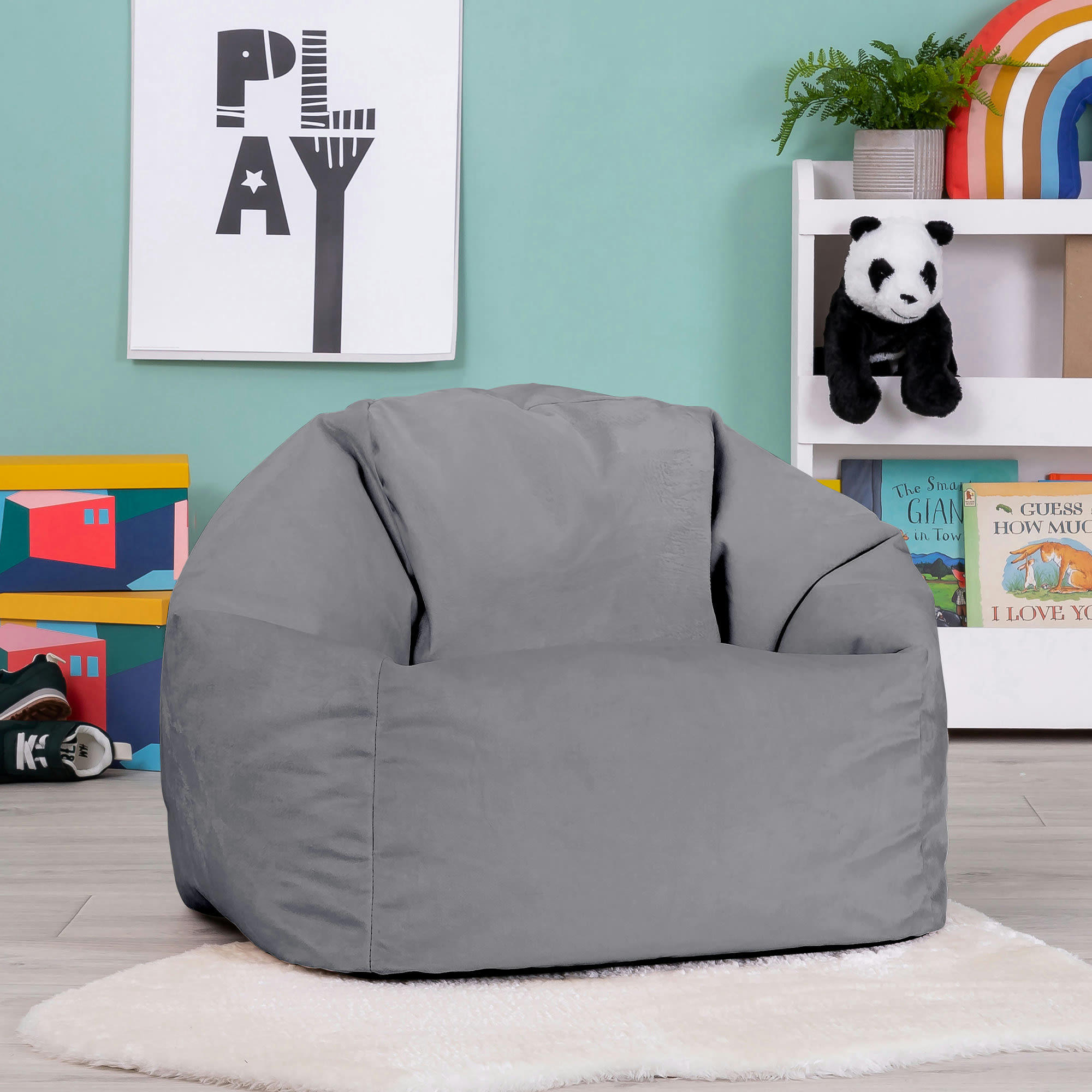 AURORA - Pouf fauteuil enfant velours gris anthracite