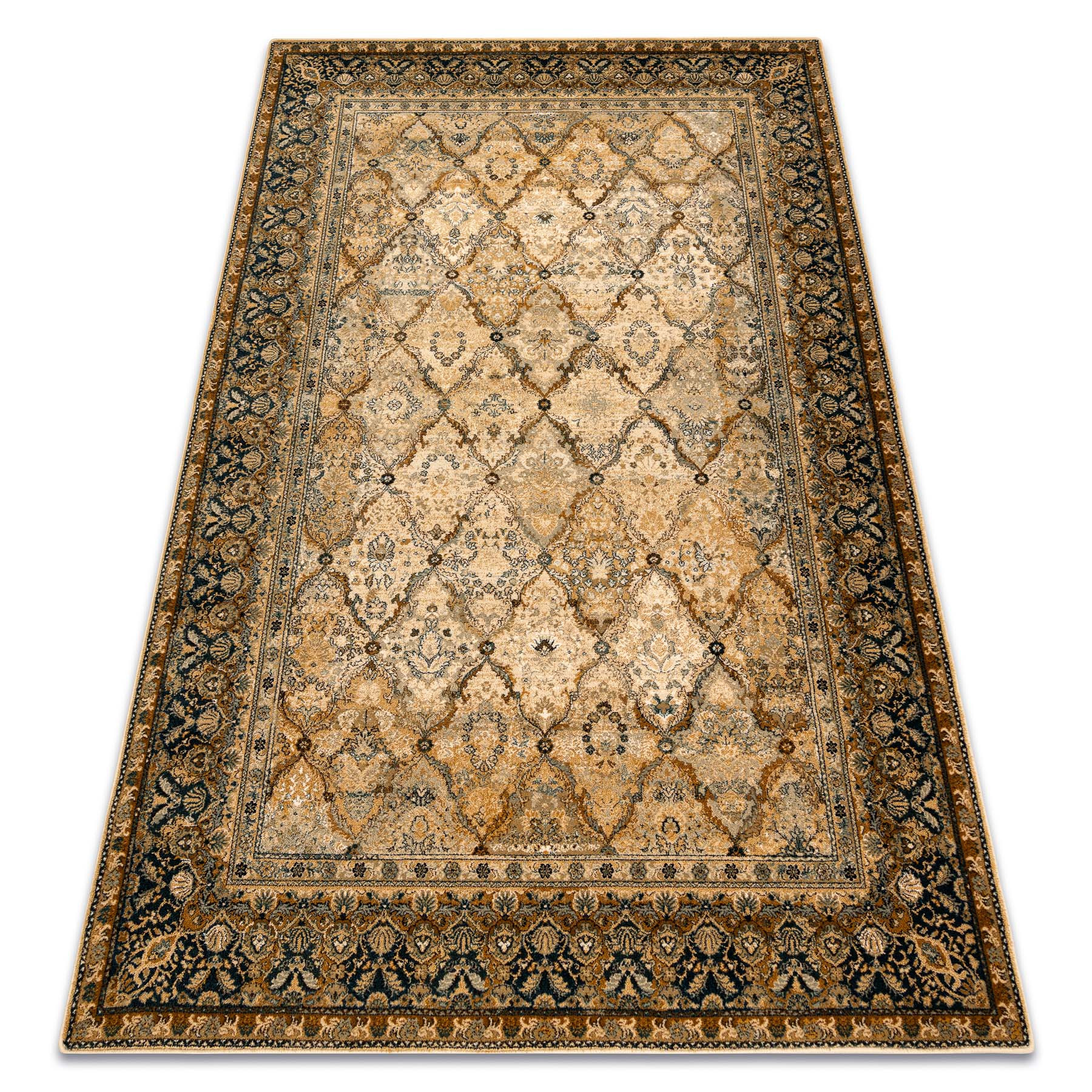 Dywan wełniany OMEGA Grenada Ramka, romby, orientalny - koniak 200x300 cm