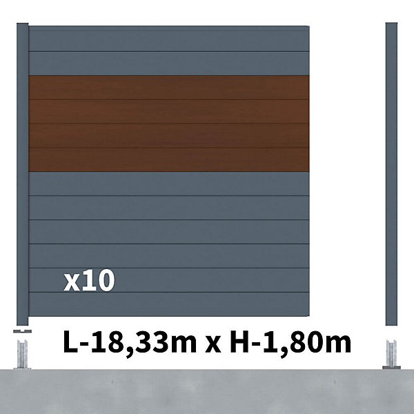 Kit clôture aluminium poteau sur platines - BAHIA &CRUZ Ipé H-1,8m