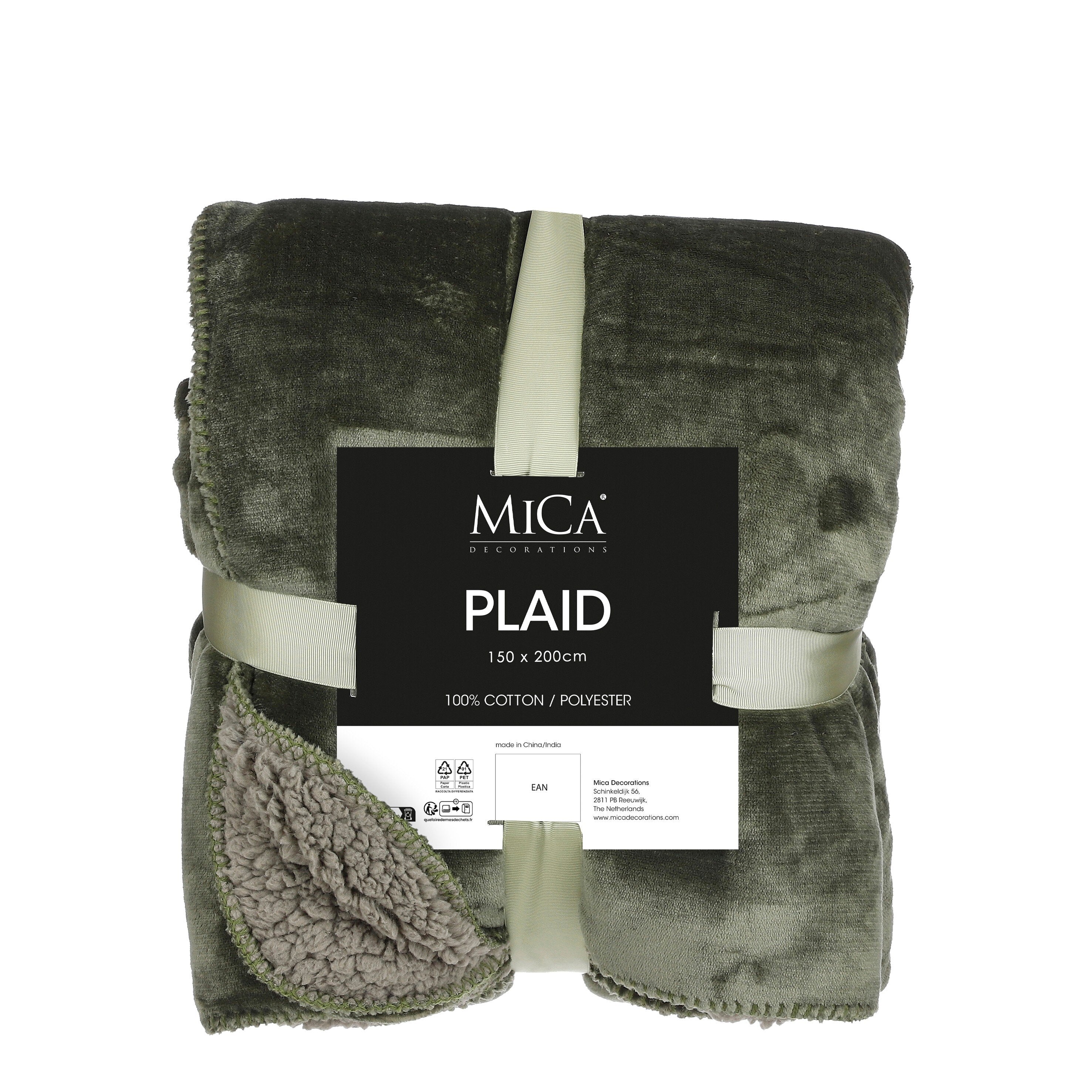 Mica Decorations Mardy Fleece Plaid - L200 x B150 cm - Donkergroen