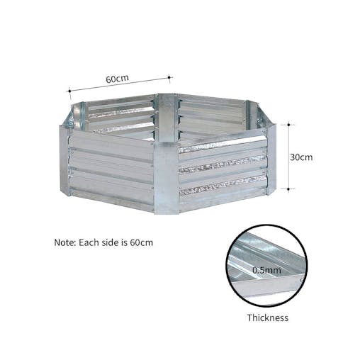 SOGA 60cm Hexagon Shape Galvanised Raised Garden Bed Vegetable Herb Flower Outdoor Planter Box