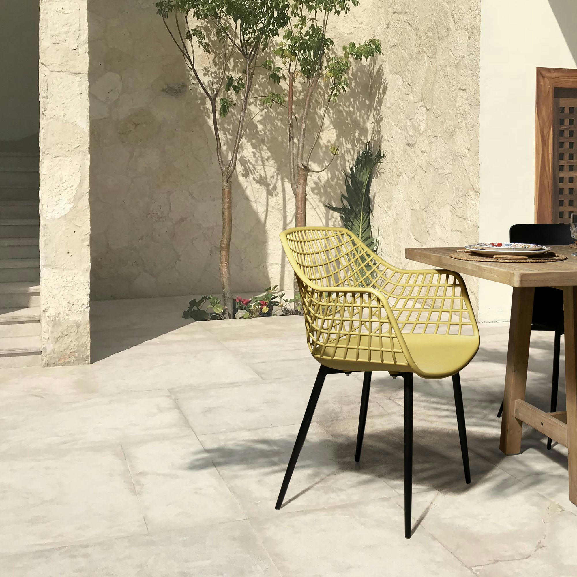 BRADLEY - Lot de 4 fauteuils de table extérieur en polypropylène jaune