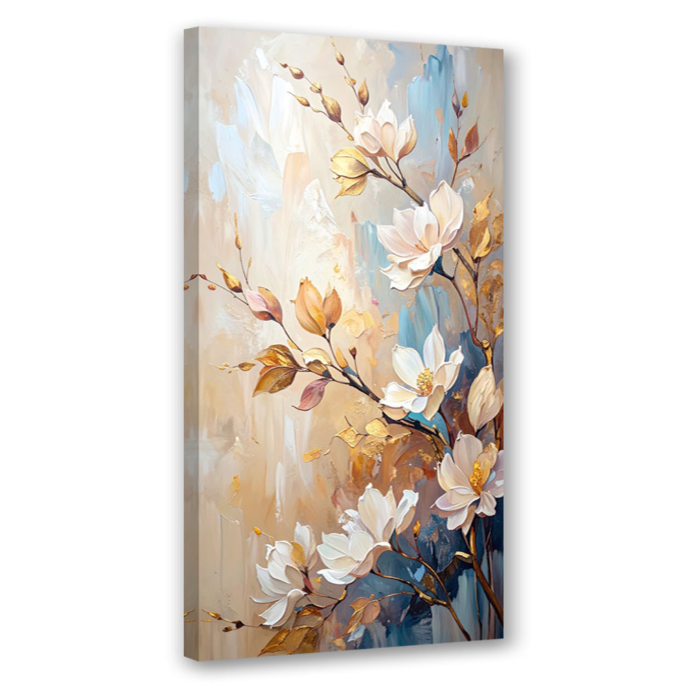 Obraz canvas do salonu kuchni, Kwiaty Gałązki Beżowy imitacja farby 40x80