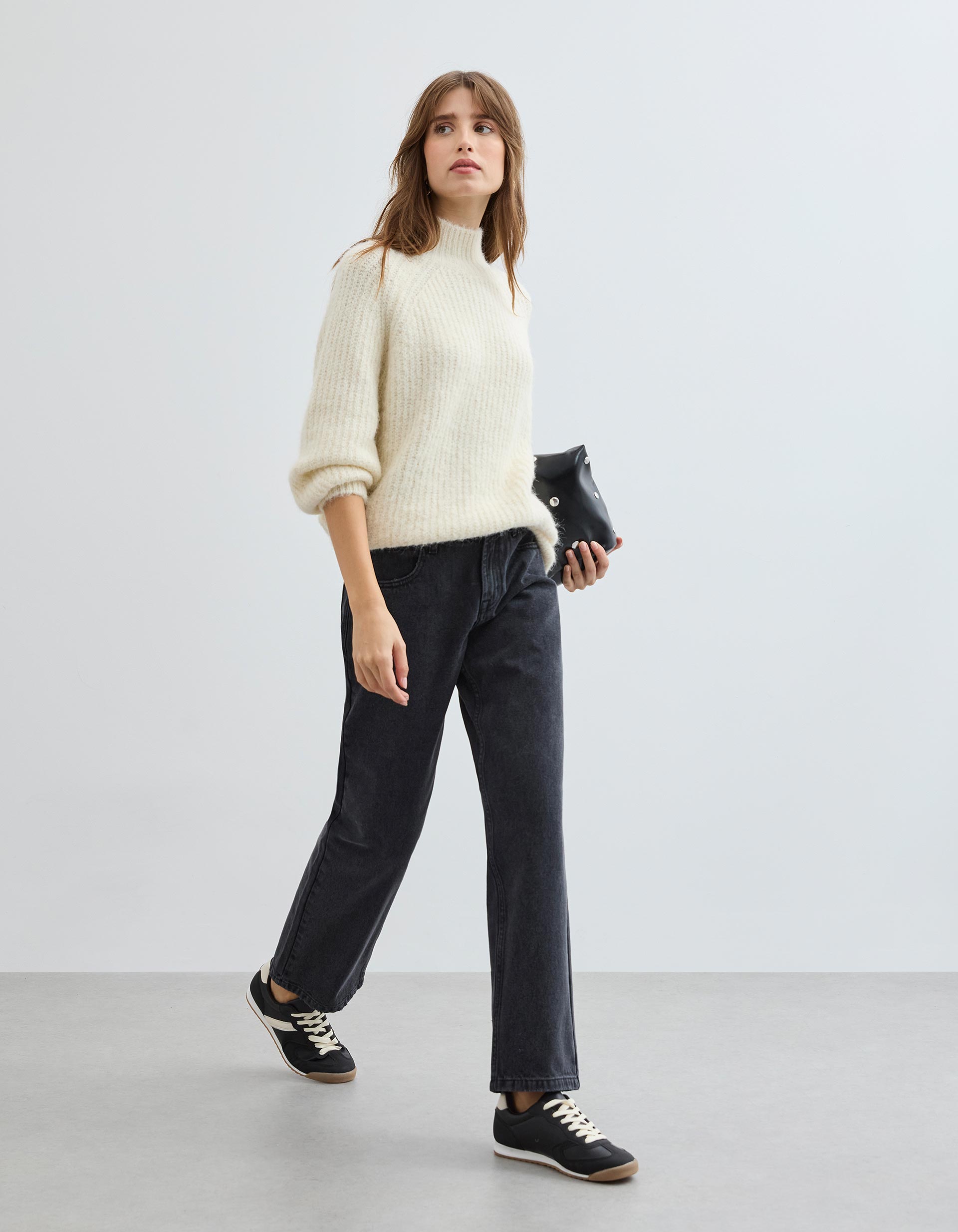 Calças de Ganga 'Straight Fit', Mulher, Preto