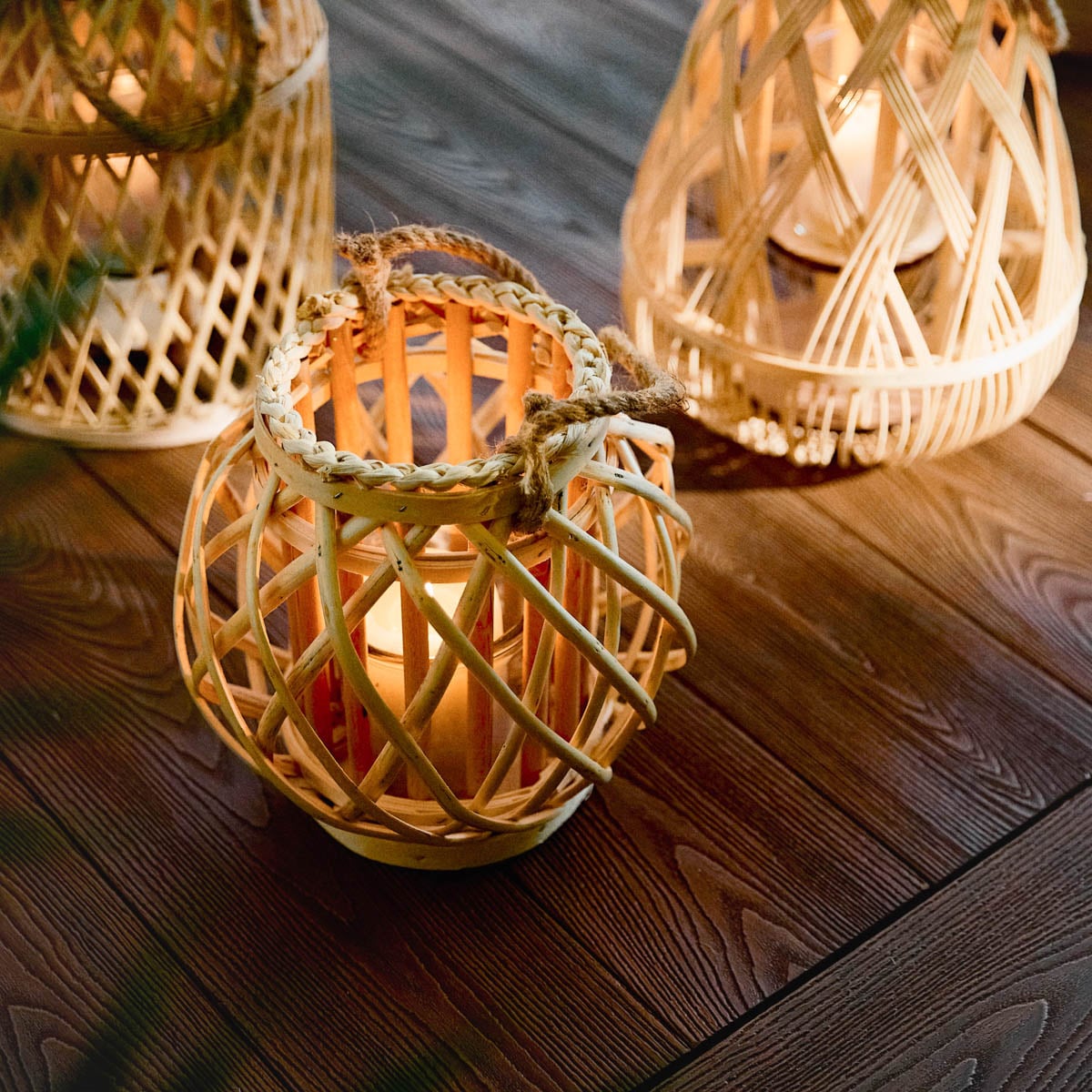 Lampion LAGGE pleciony naturalny niski 23x22 cm