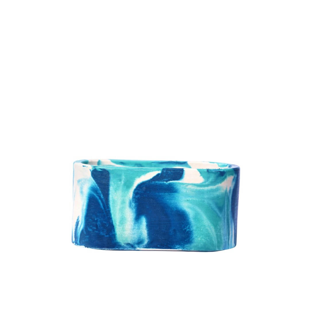 MINI JARDI TIE&DYE - Mini jardinière tie&dye béton bleu pétrole et turquoise