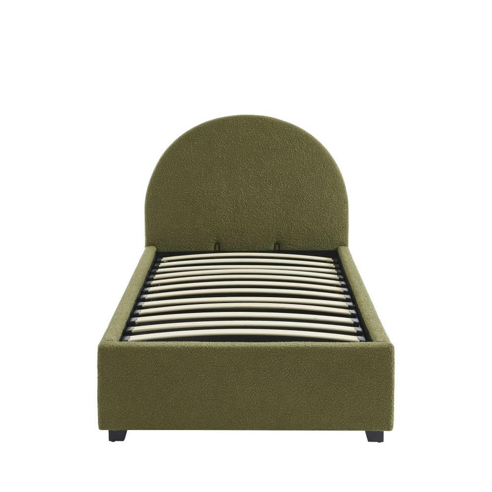 MERLE - Lit coffre en tissu bouclette 90x190cm vert kaki