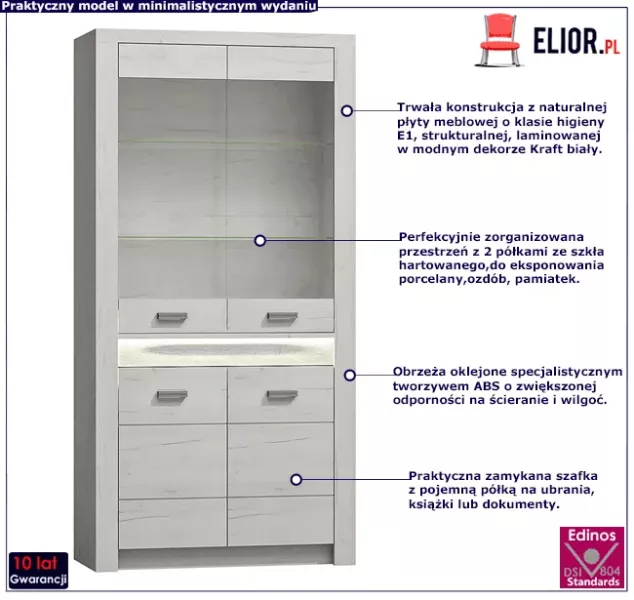 Witryna do salonu kraft biały - Naska