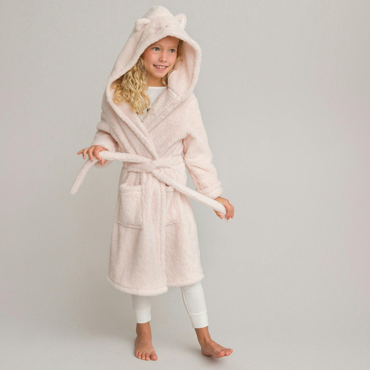 Robe de chambre en polaire, motif chat brodé