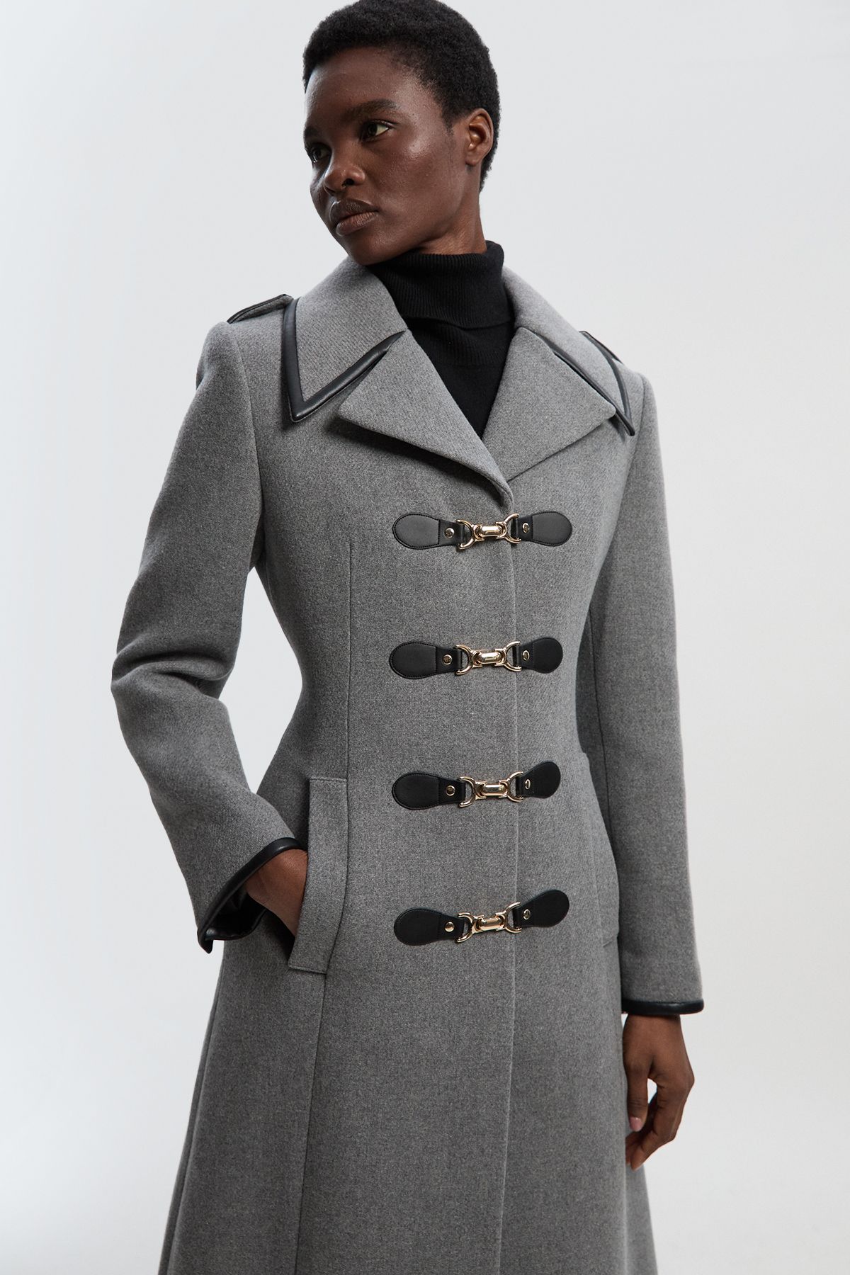 KarenMillen Wool Military Tailored Midi Coat