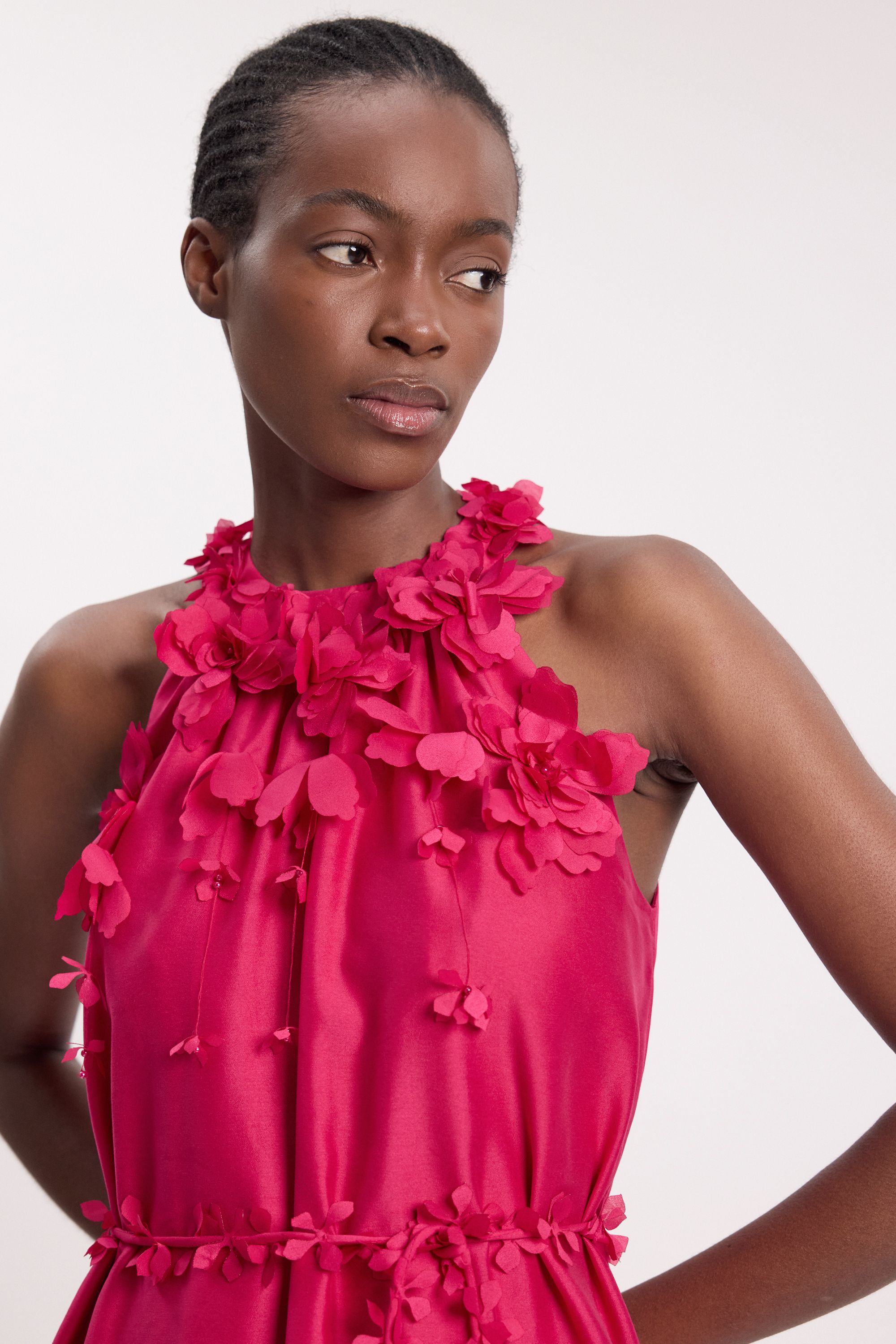 KarenMillen Floral Applique Woven Halter Woven Tier Maxi Dress