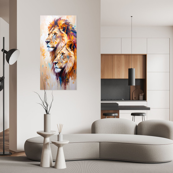 Plakat samoprzylepny do salonu Feeby Lwy Para Zwierzęta Malowany 40x80