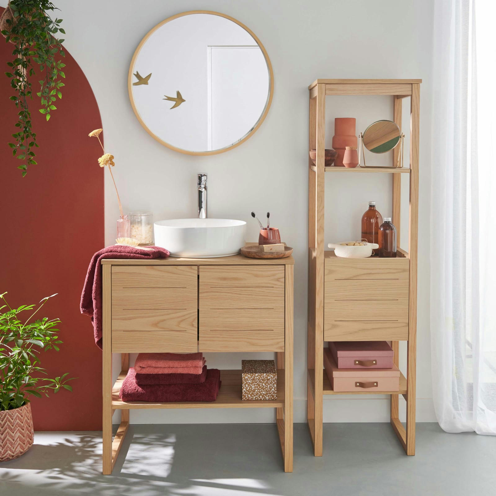 ATOLL - Meuble sous vasque chêne avec plan résine ENIO 120cm + miroir