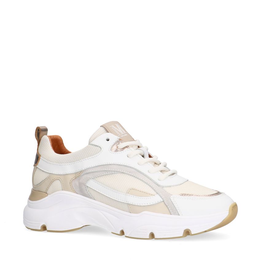 Manfield Witte leren sneakers met stoffen details
