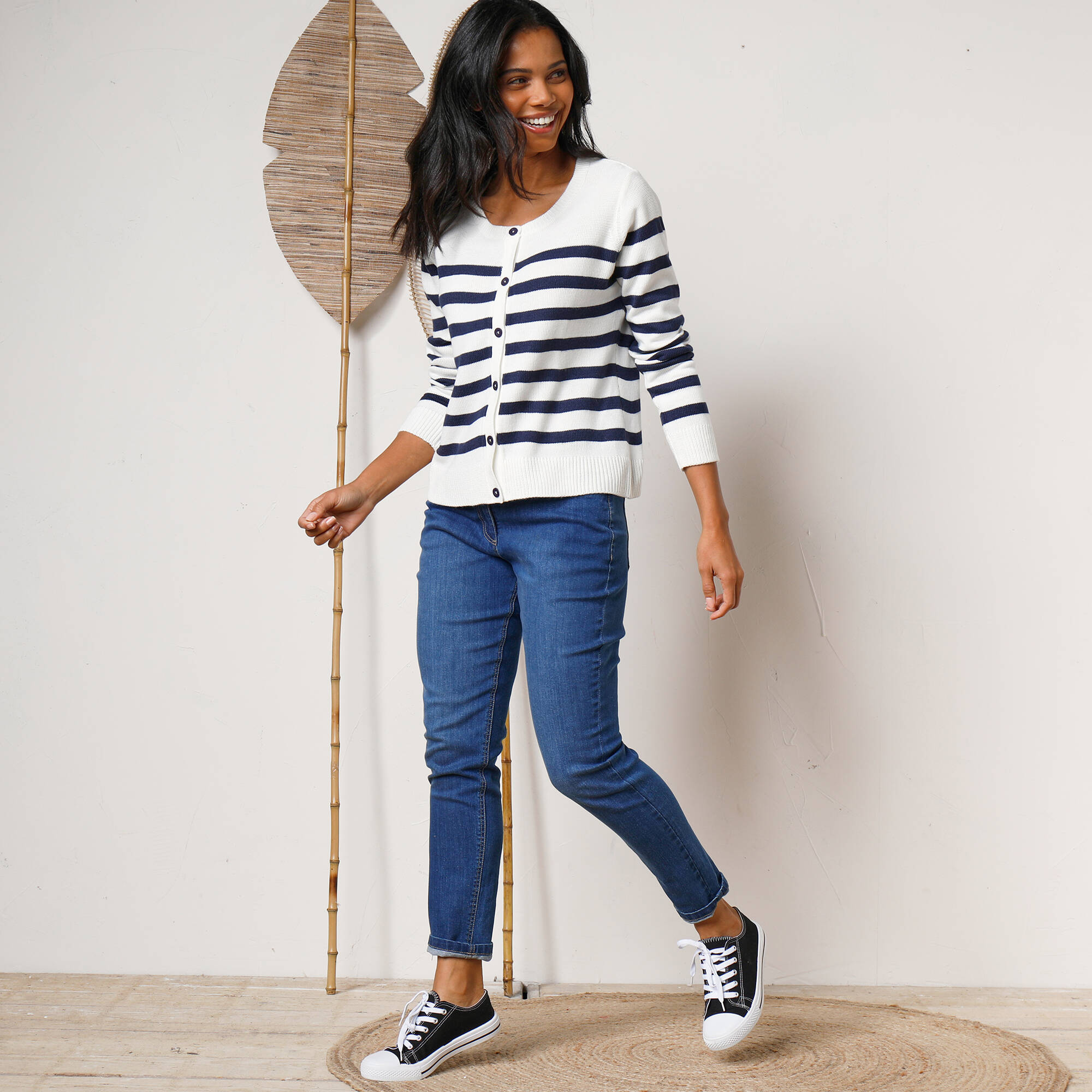 Cardigan rayé boutonné