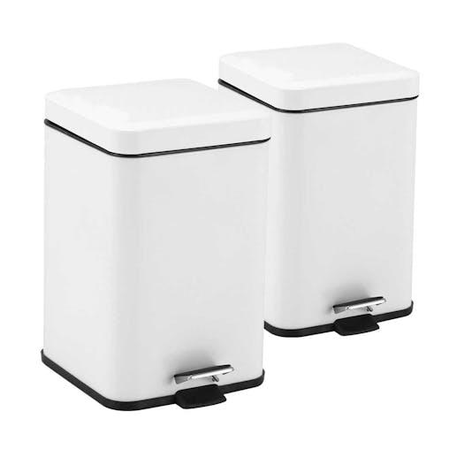 SOGA 2X Foot Pedal Stainless Steel Square Trash Bin White 12L
