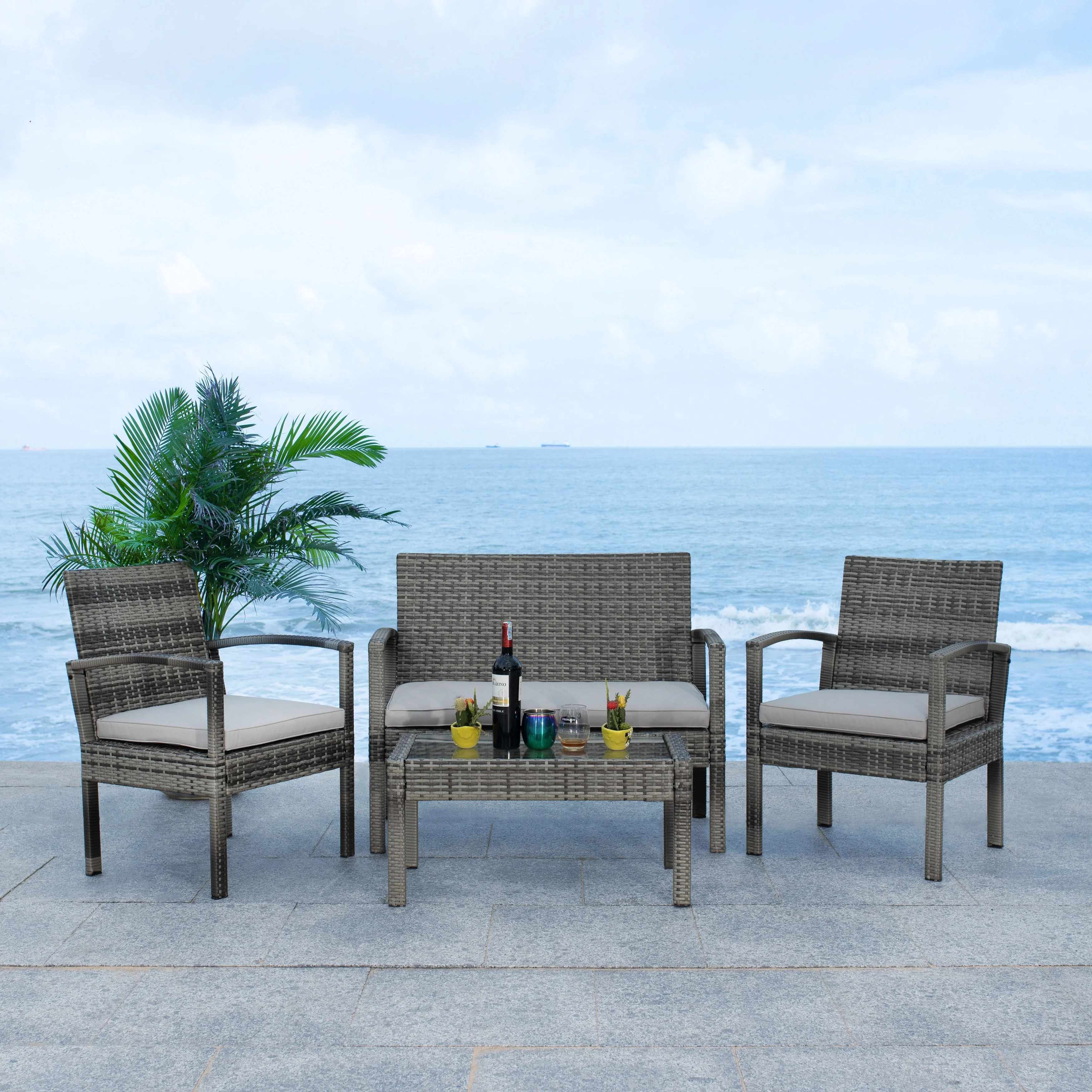 SAFAVIEH Outdoor Bassey 4-Piece Conversation Patio Set - 40W x 24D x 32H