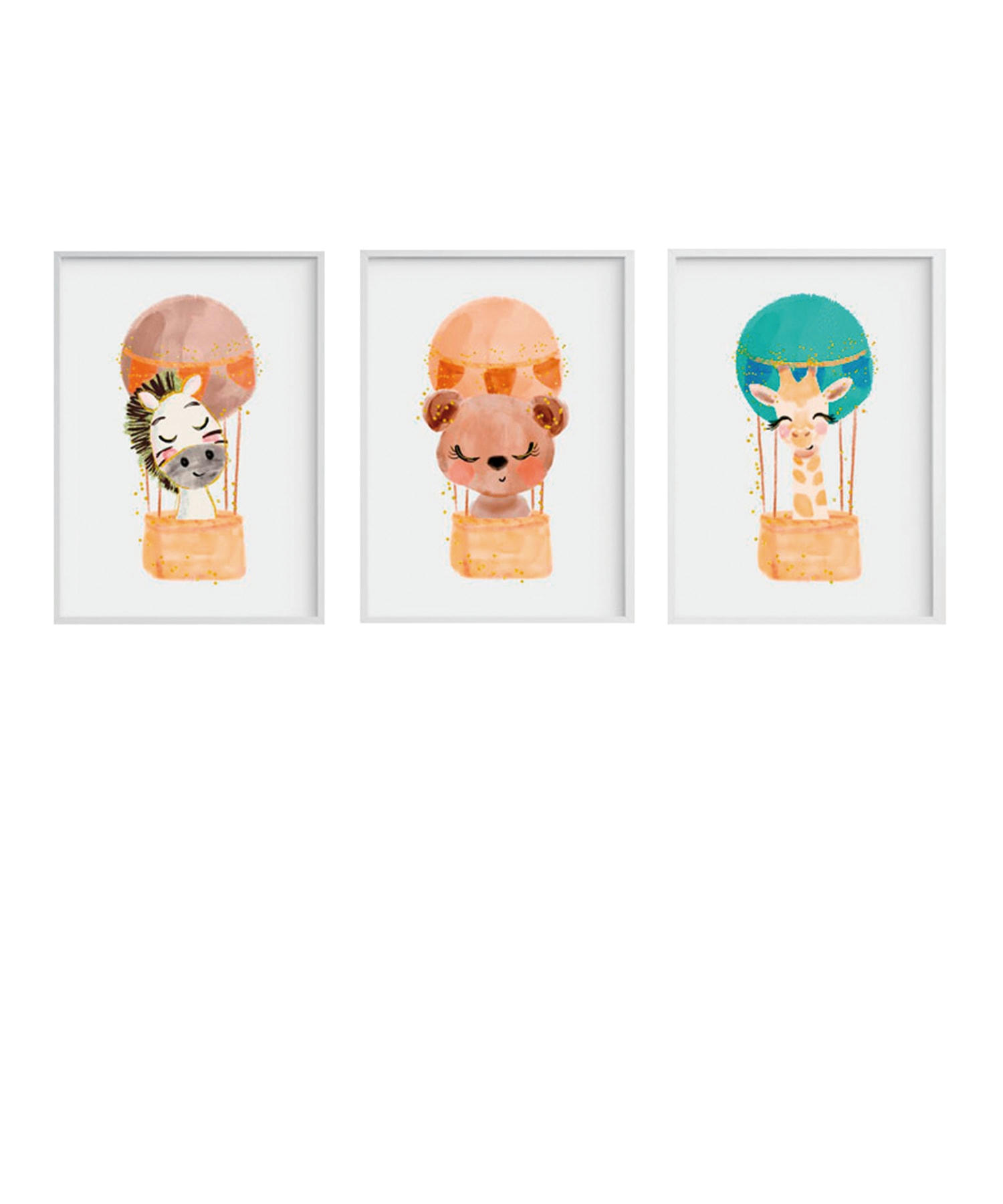 DECOWALL - Pack encadré bois blanc impression ballons 43X33 cm