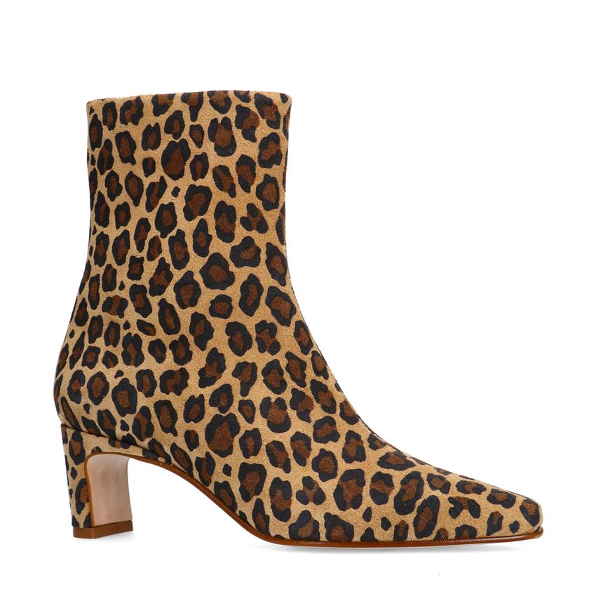 Manfield Suède leopard enkellaarsjes met hak