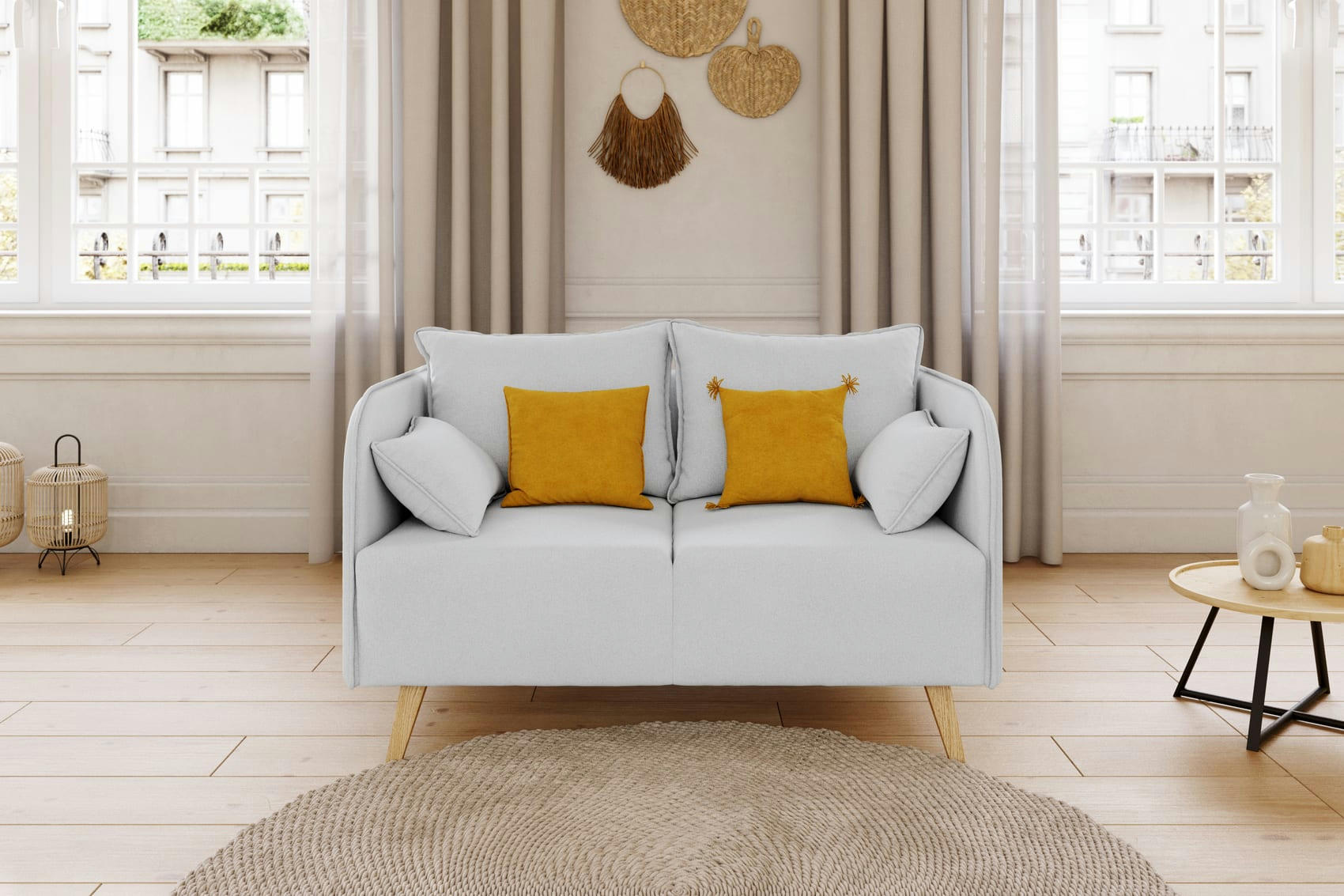 SARAH - Canapé droit en tissu 2 places gris clair